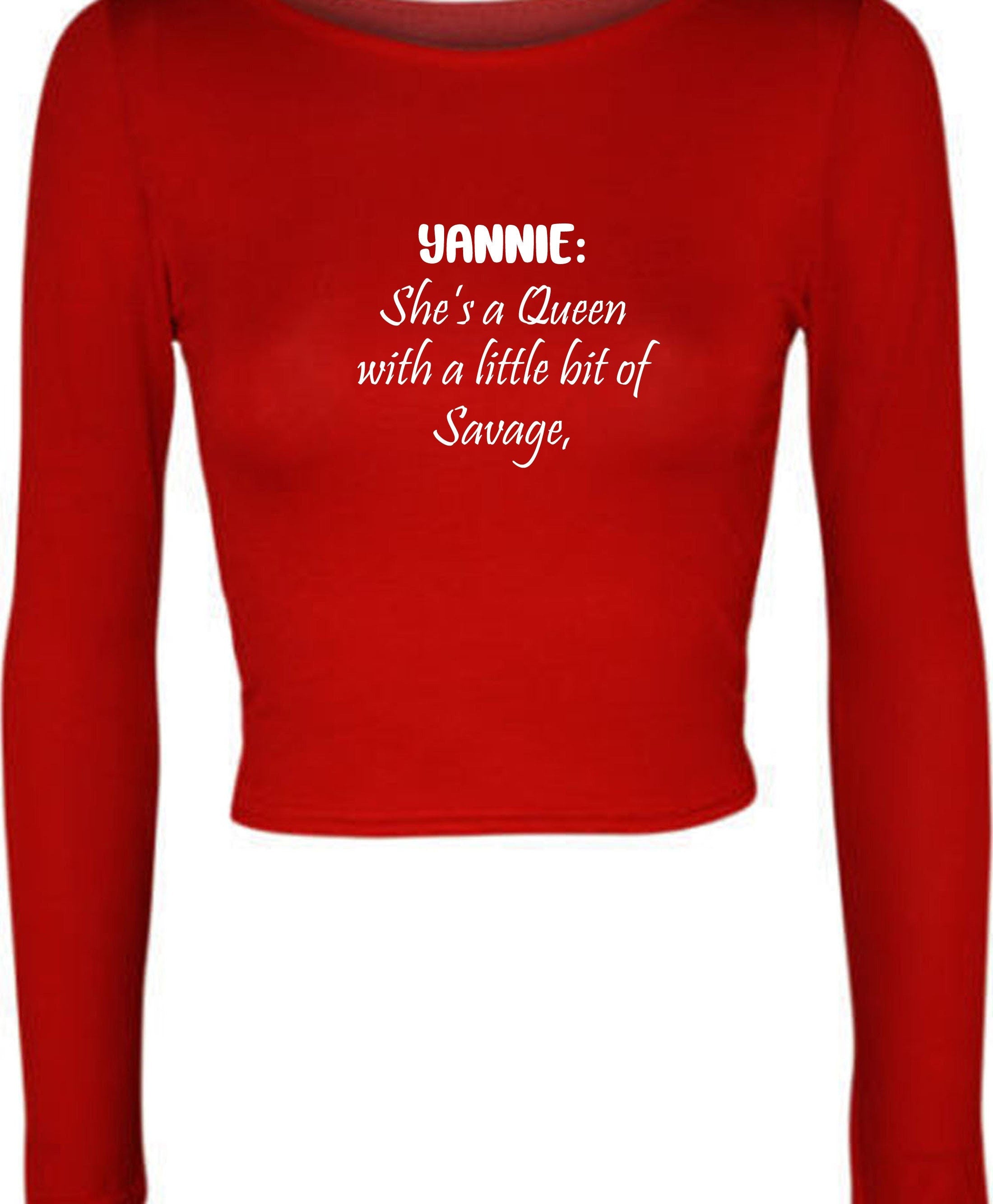 She's a queen with a little bit of savage funny ladies personalized customized crop tops crop-tops long sleeve eid birthday gift