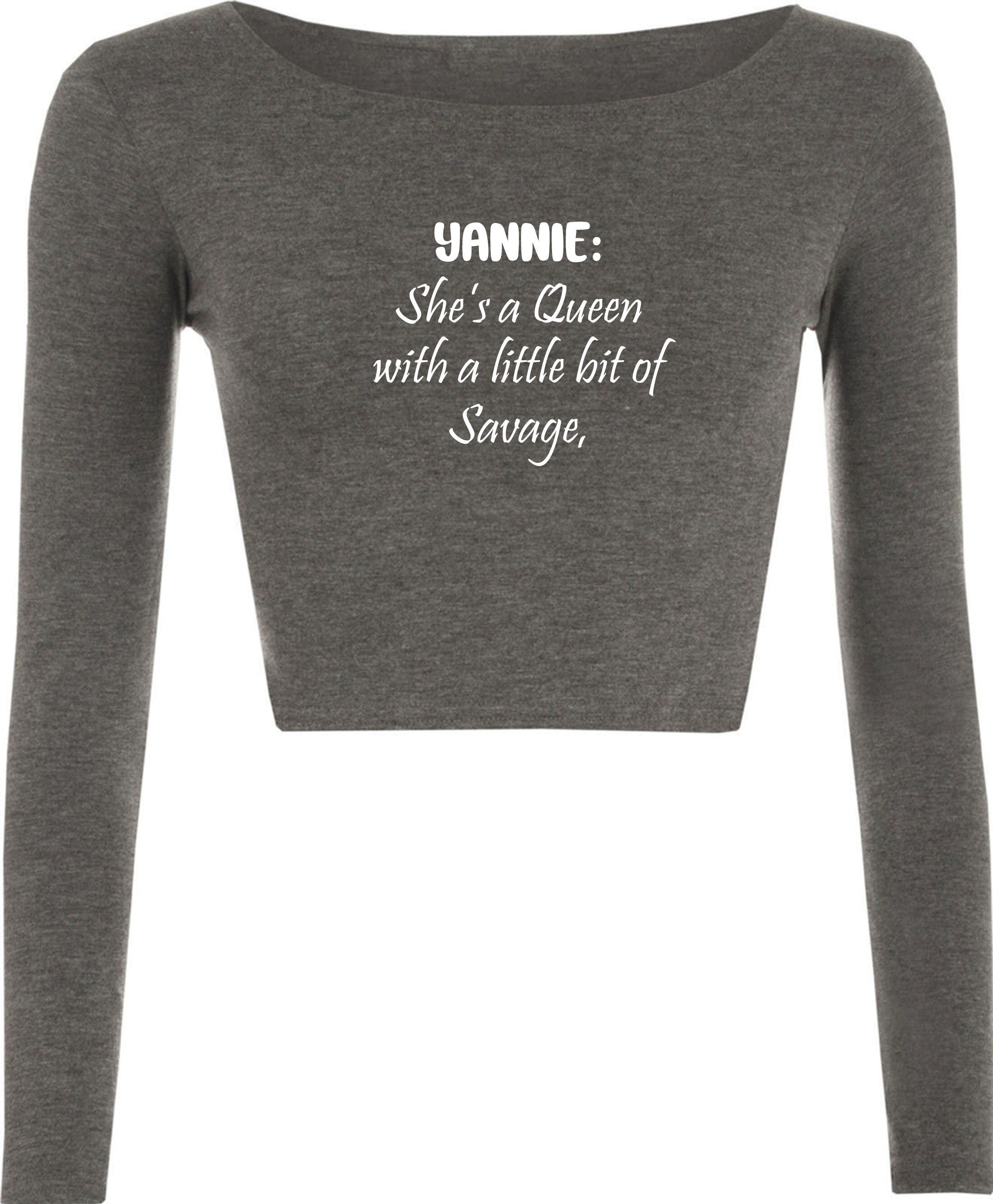 She's a queen with a little bit of savage funny ladies personalized customized crop tops crop-tops long sleeve eid birthday gift