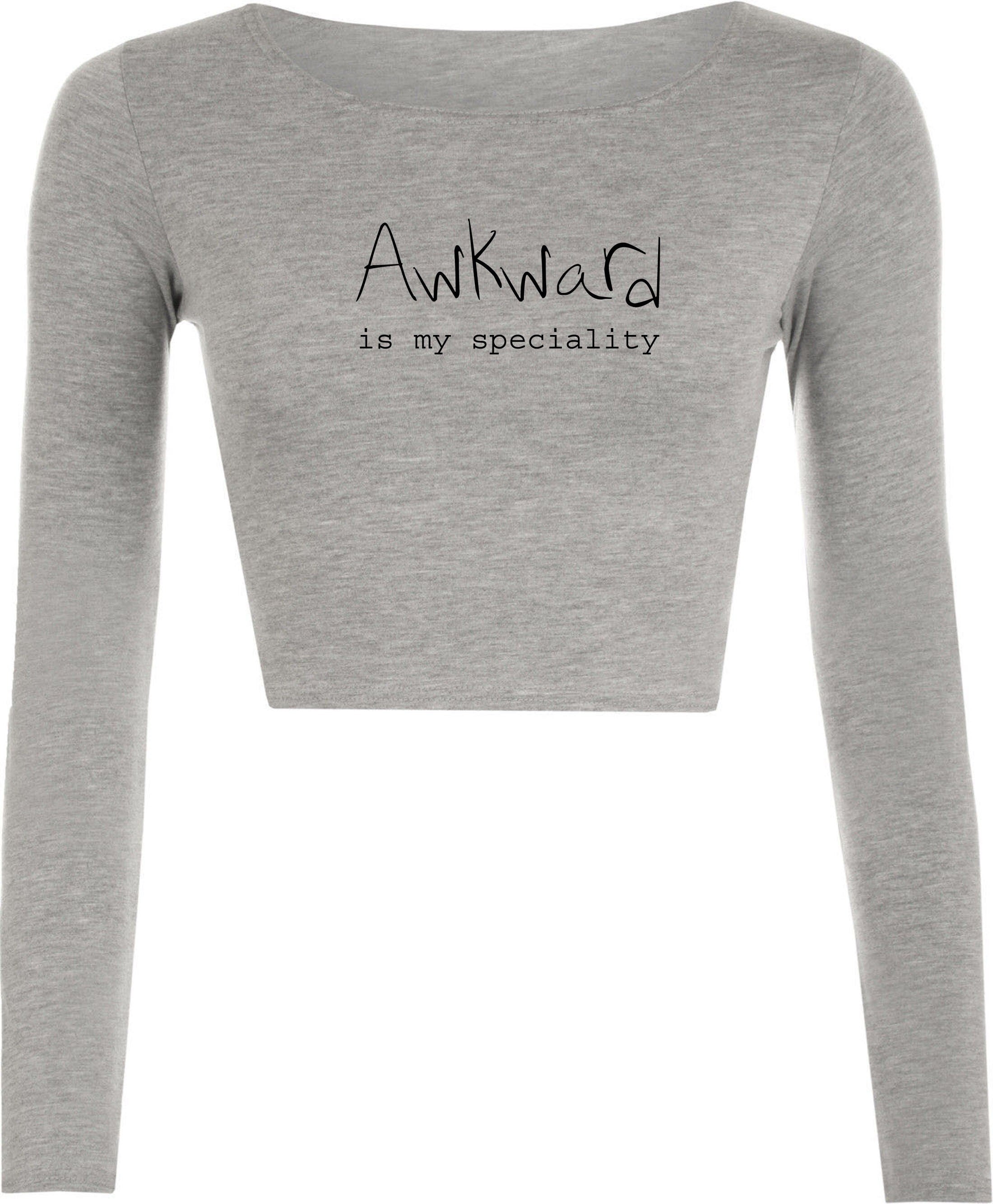 Awkward is my speciality funny unisex ladies womens mens crop tops crop-top croptops joke birthday xmas rude sarcastic dumb