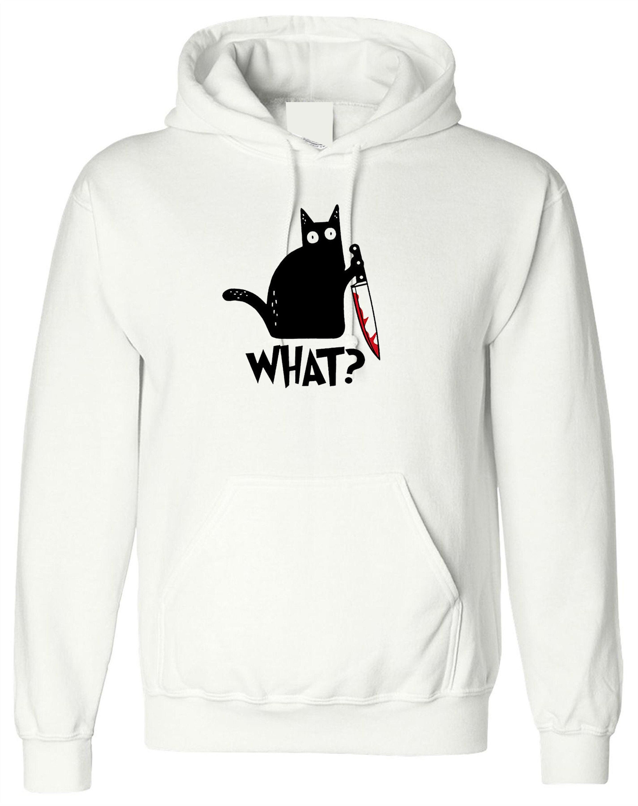 Halloween cat with knife what print murderous cat funny party unisex hoodie hoody hood hooded halloween costume outfit scary top