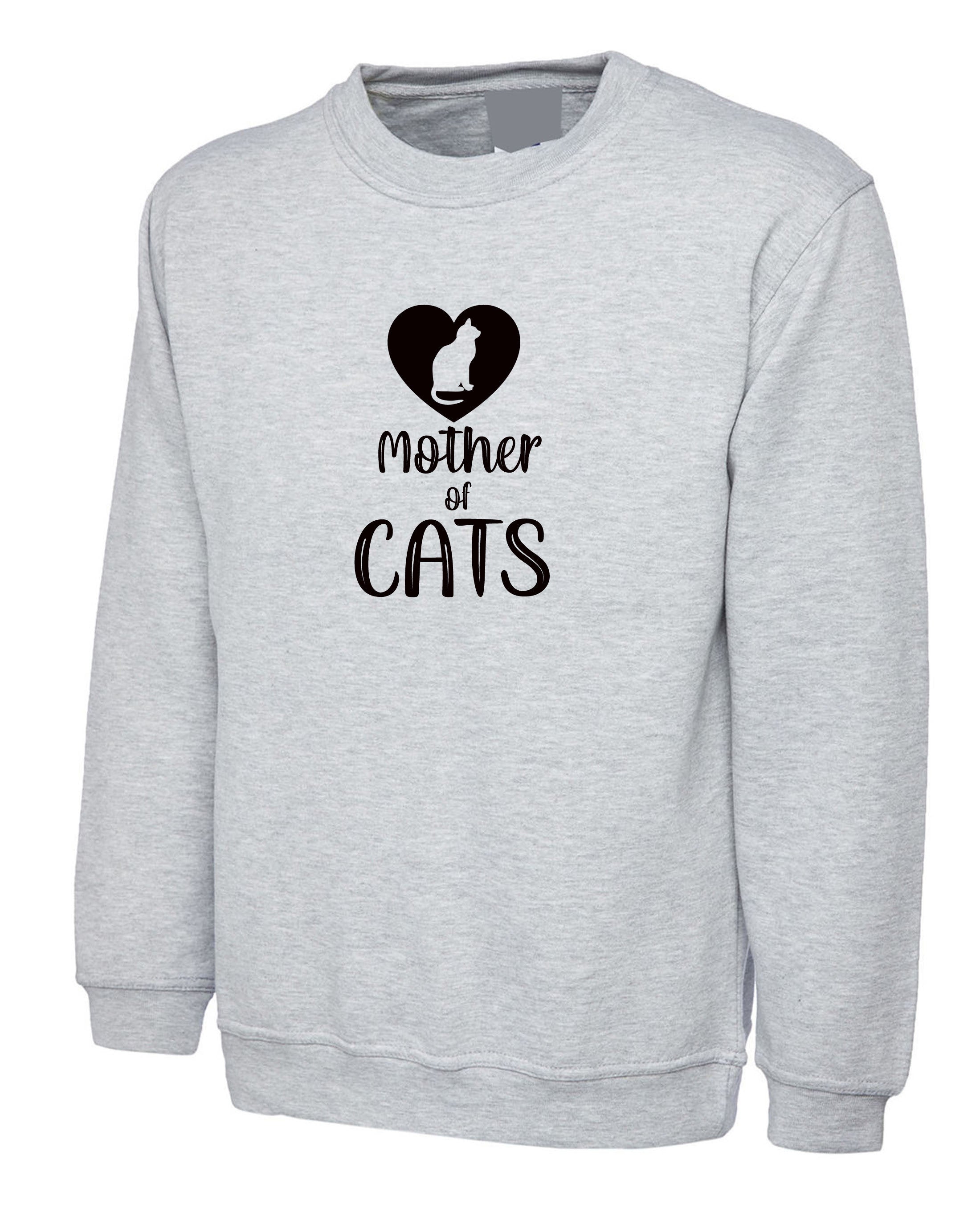 Mother of cats funny sweatshirt jumper sweater shirt ladies womens birthday gift xmas top christmas present for cat lovers parody joke