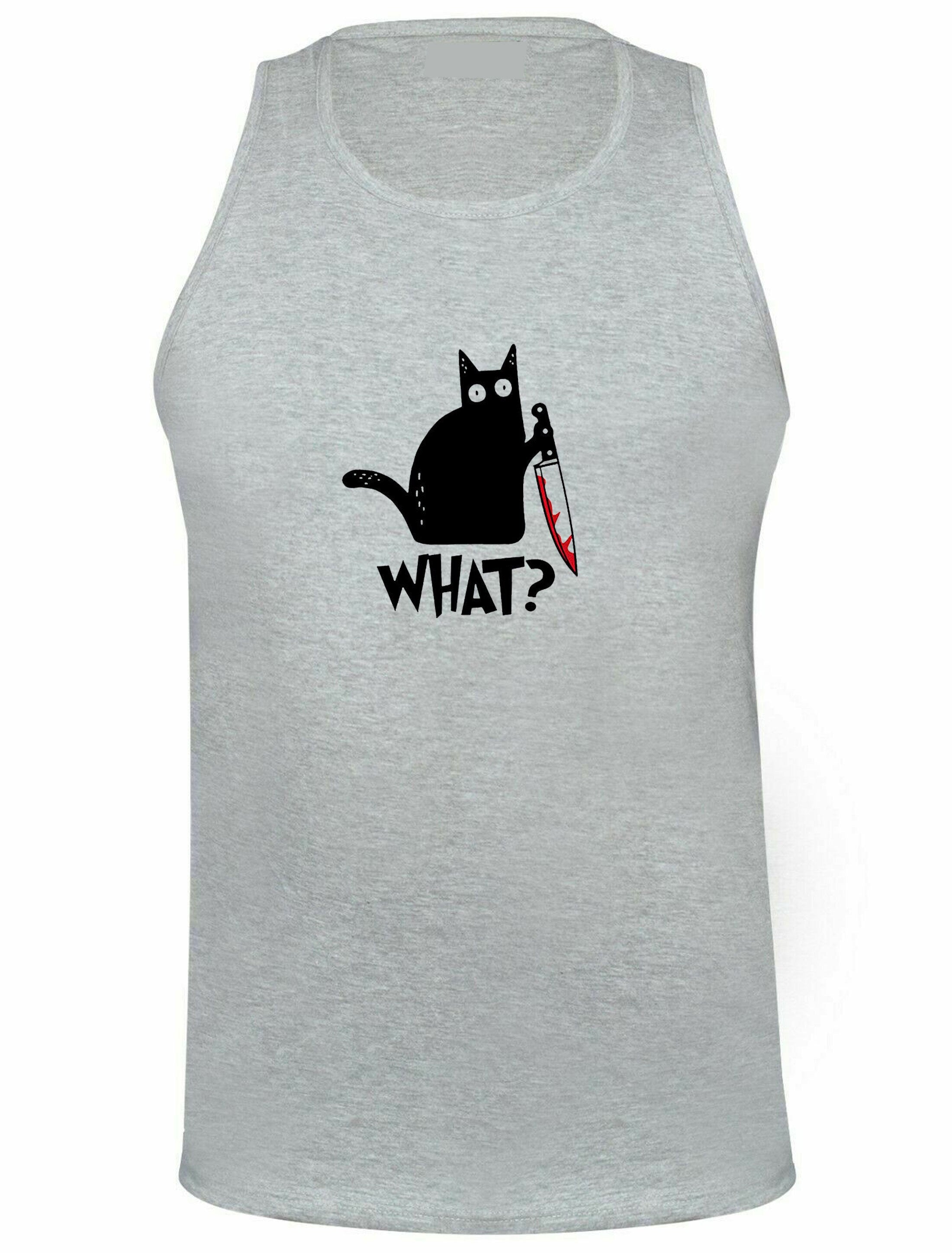 Halloween cat with knife what print murderous cat funny party unisex vest vests gym workout exercise yoga halloween costume outfit scary top