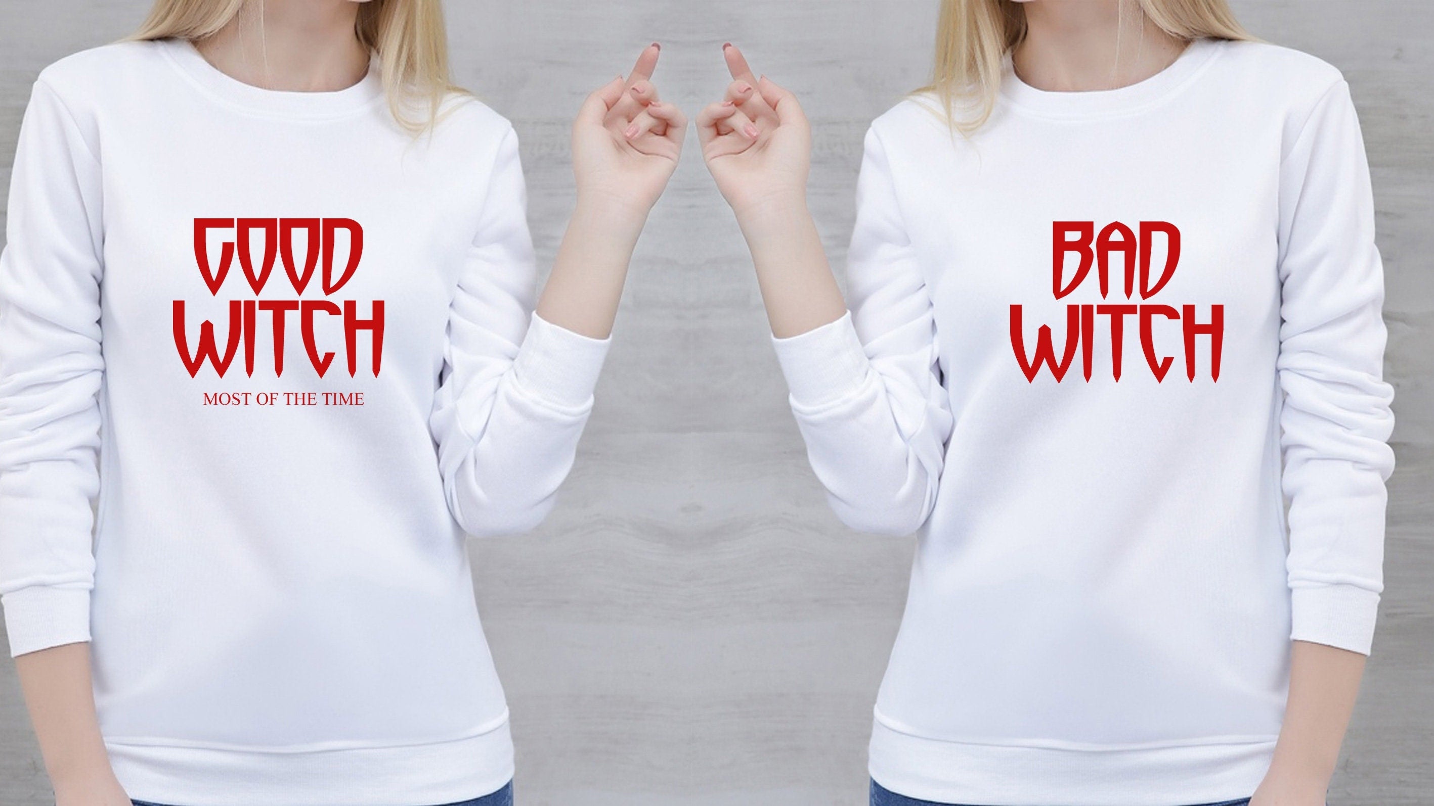 Funny ladies couple matching sweatshirt jumper sweater shirt bff bad witch good witch halloween friend top gift for friends womens