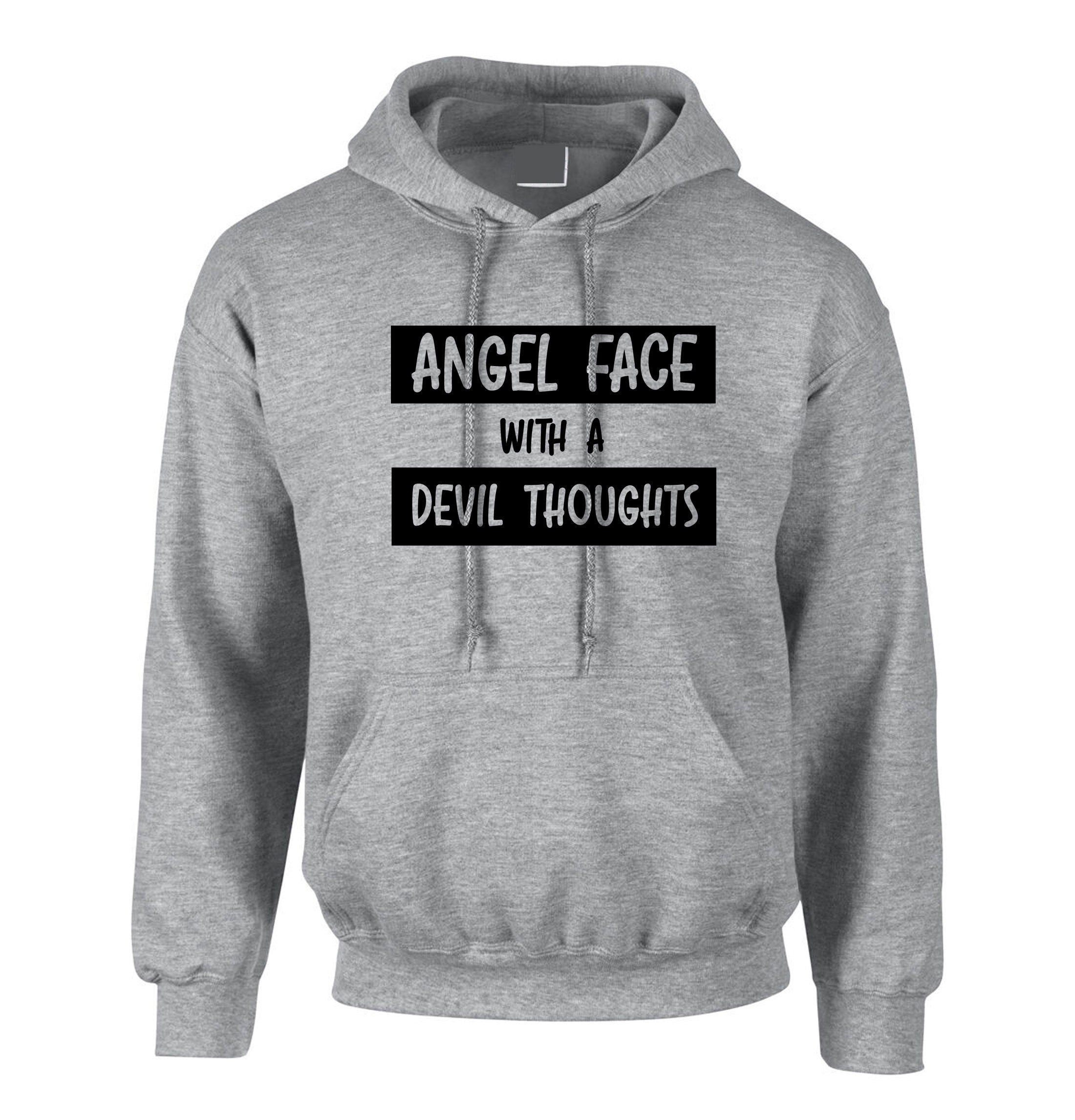 Ladies angel with devil thoughts funny hoodie hoody hood hooded christmas birthday gift joke xmas present