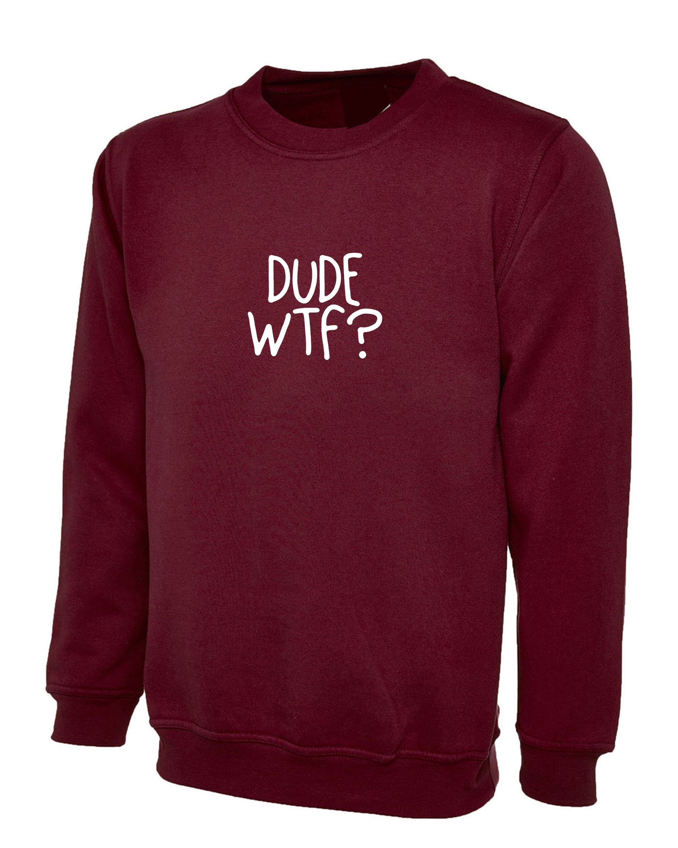 Dude wtf sweatshirt jumper sweater shirt rude mens womens unisex top sarcastic gift xmas birthday top trending slogan