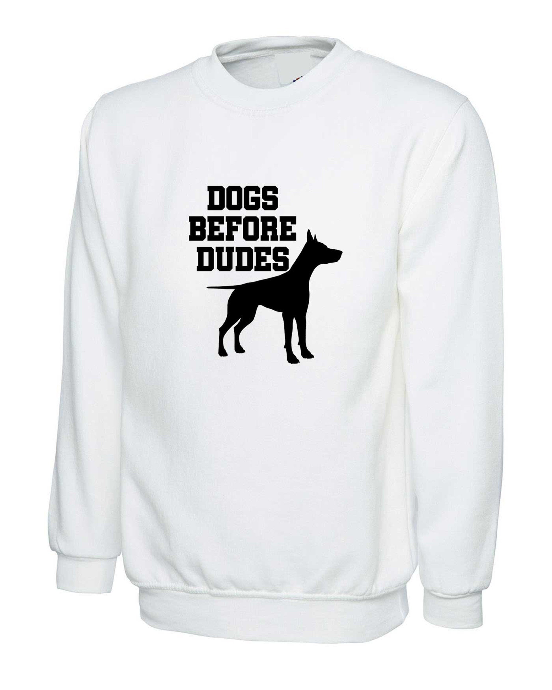 Dogs before dudes funny womens ladies dog lovers sweatshirt jumper sweater shirt gift for anti dude rude sarcastic top valentines