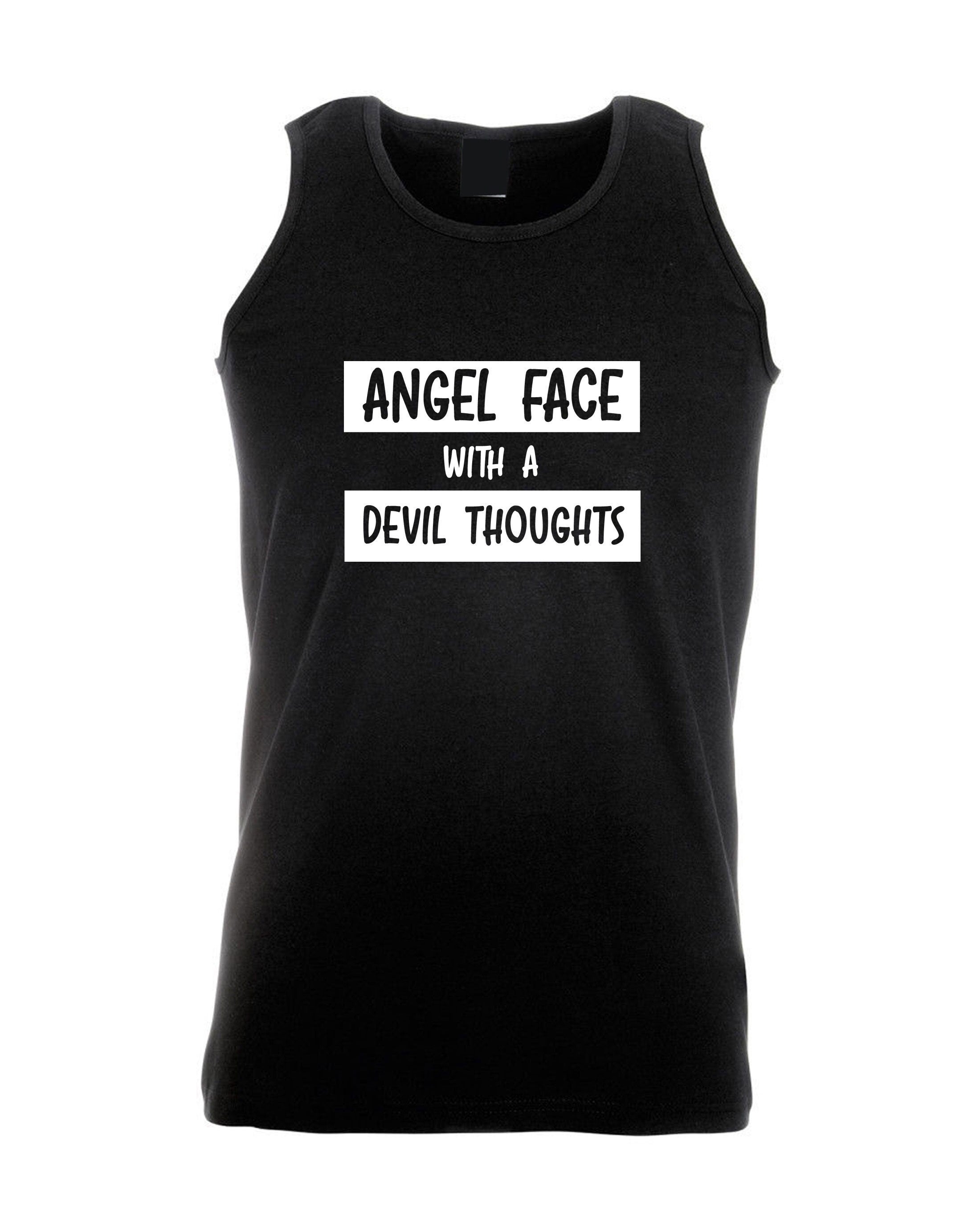 Ladies angel with devil thoughts funny vest vests top tank gym workout exercise unisex yoga christmas birthday gift joke xmas present