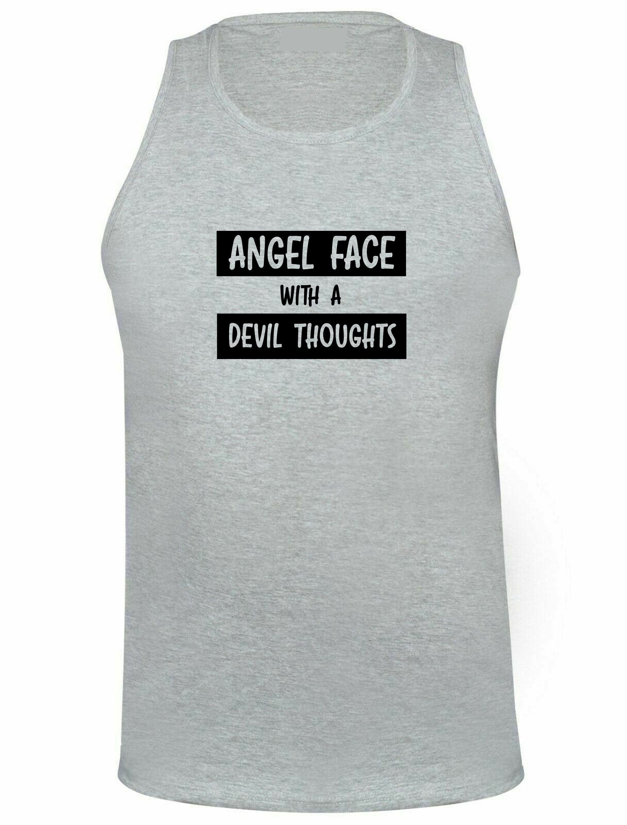 Ladies angel with devil thoughts funny vest vests top tank gym workout exercise unisex yoga christmas birthday gift joke xmas present