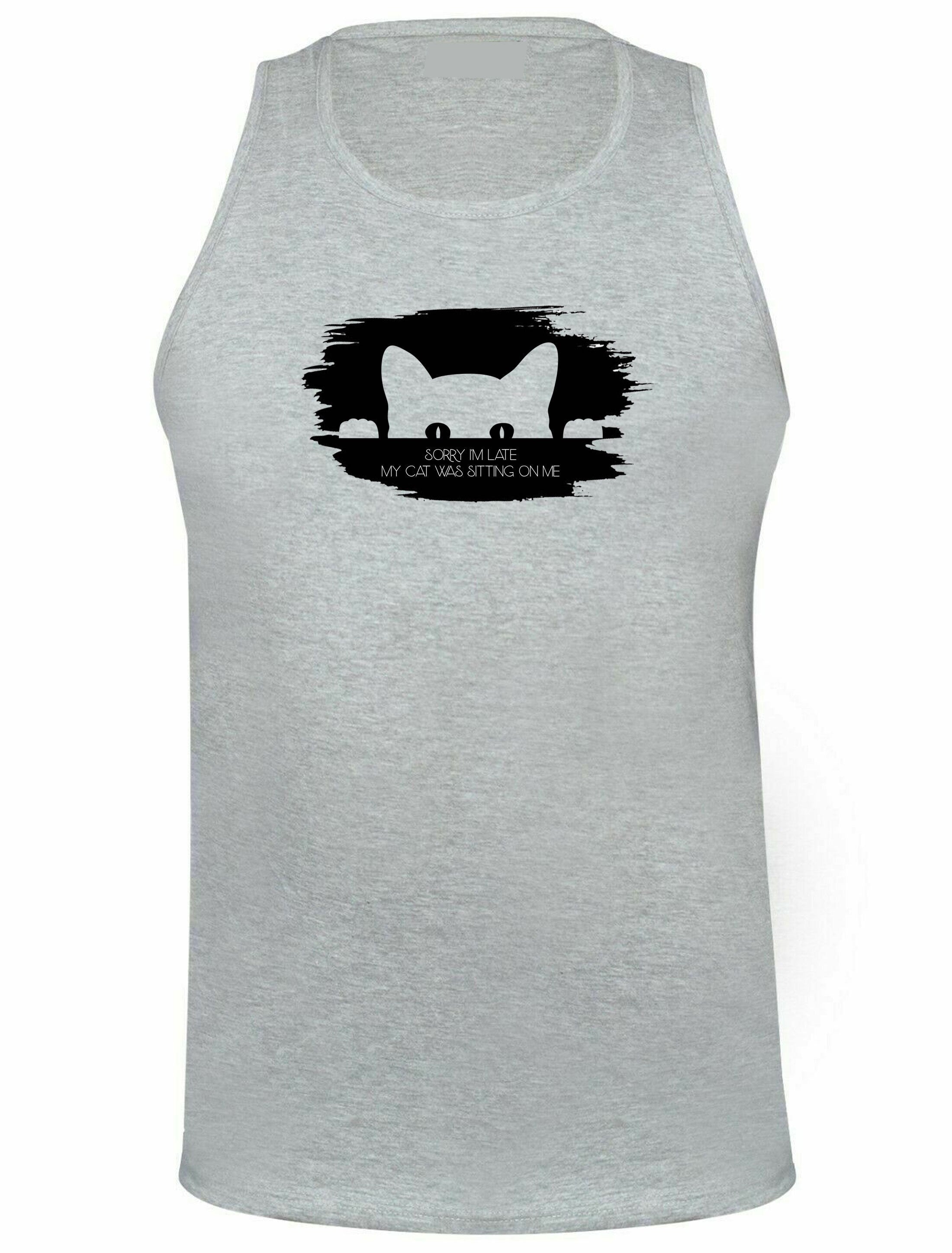 Sorry i'm late my cat was sitting on me vest vests gym workout exercise jogging unisex mens funny women joke party wear cat lovers ladies