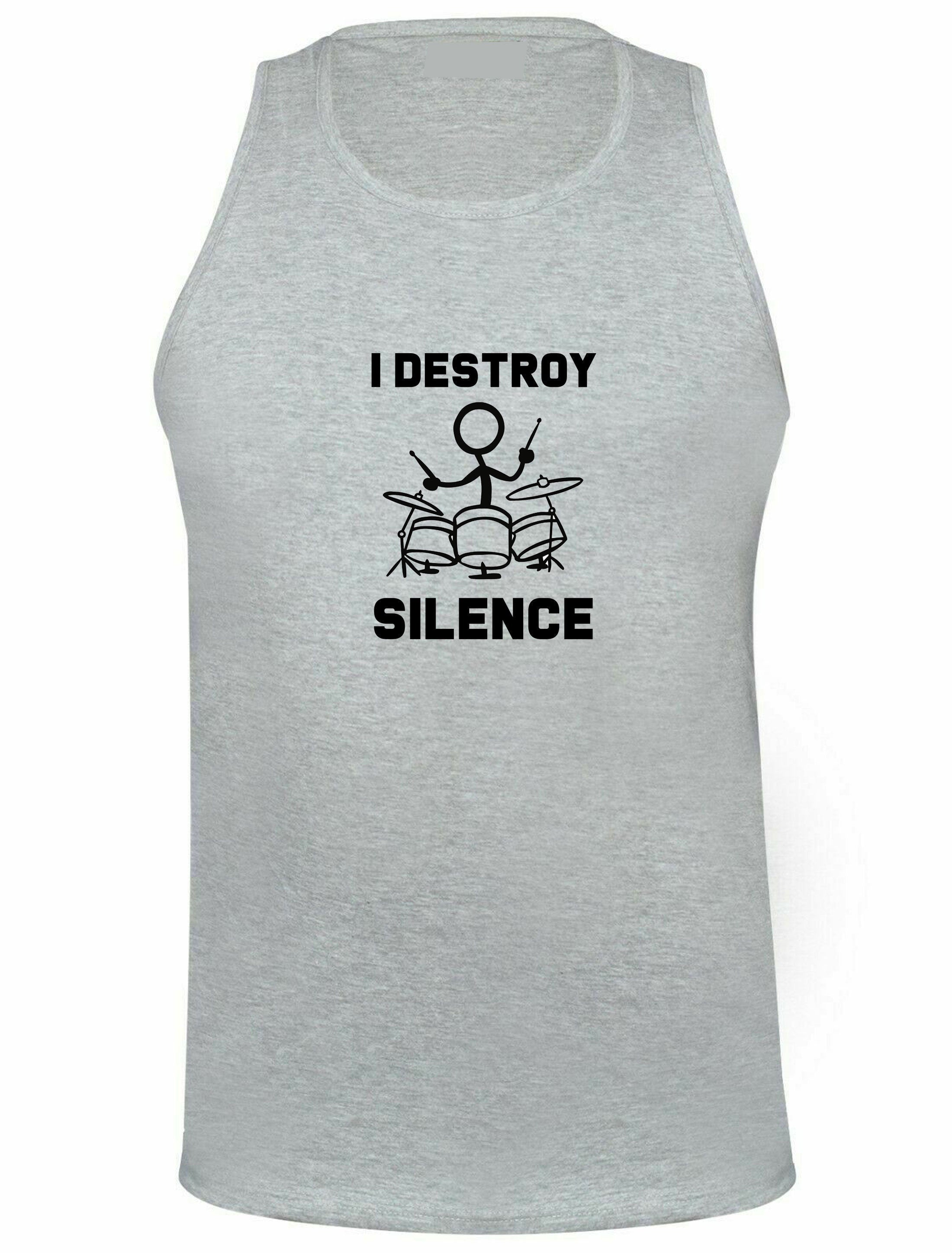 I destroy silence vest vests gym workout exercise jogging gift for drummer drum beater mens womens ladies funny gift music band present