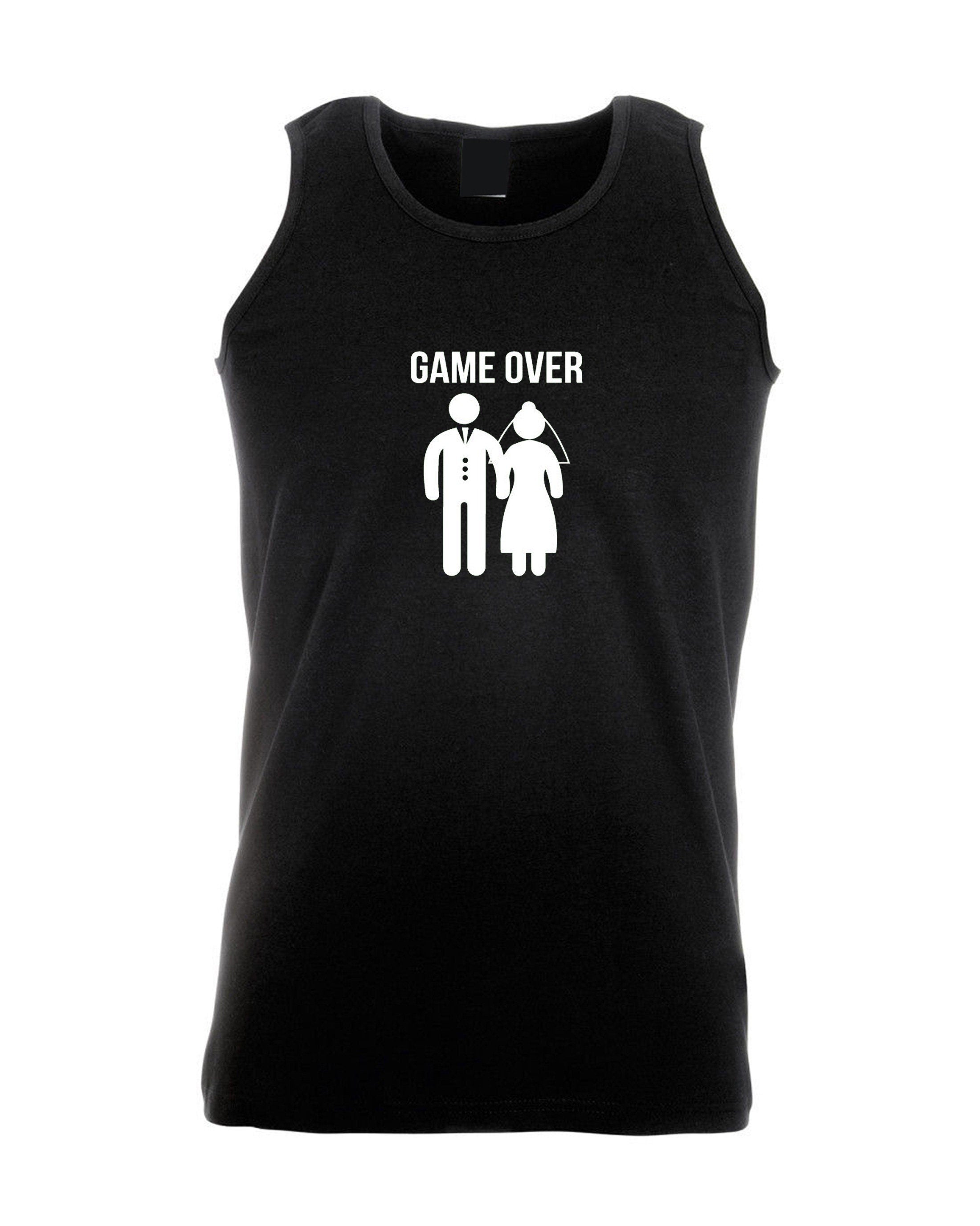 Funny game over vest vests gym workout exercise jogging yoga gift for newly married couple marriage wedding wife husband joke idea present