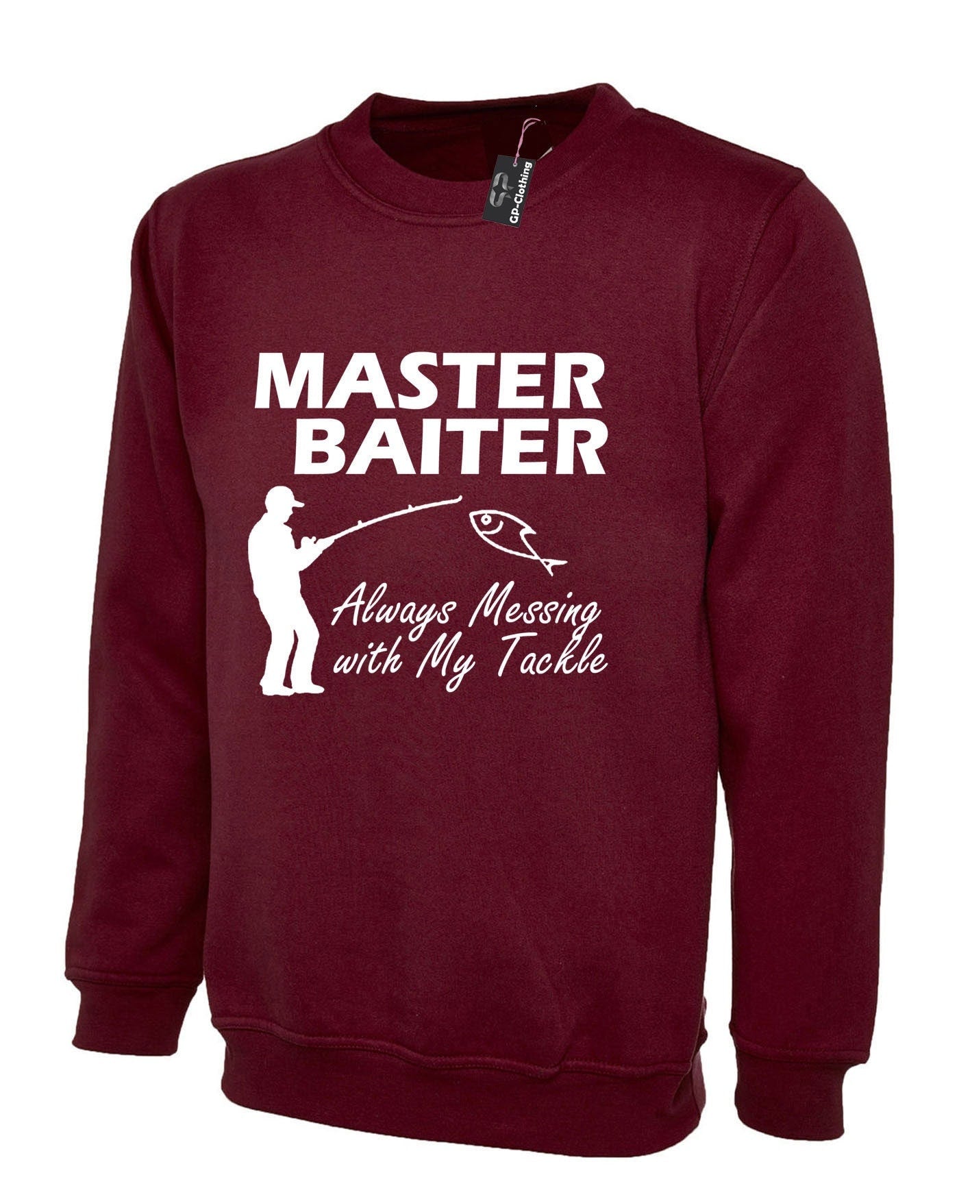 Master baiter funny fishing sweatshirt jumper sweater shirt rude unisex novelty slogan gift fishing lovers presenr grandad dad