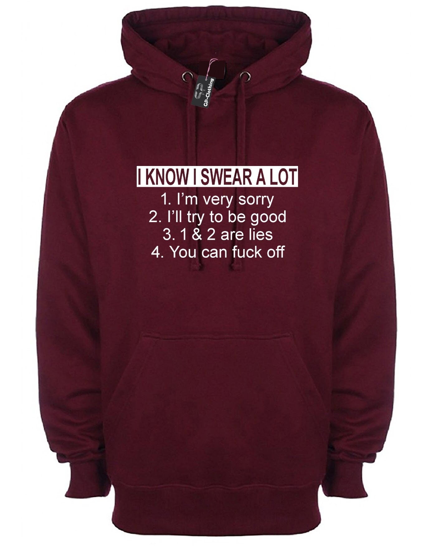 I know i swear a lot i'm sorry f**k off funny slogan hoodie hoody hood hooded offensive f**k gif top joke unisex ladies mens