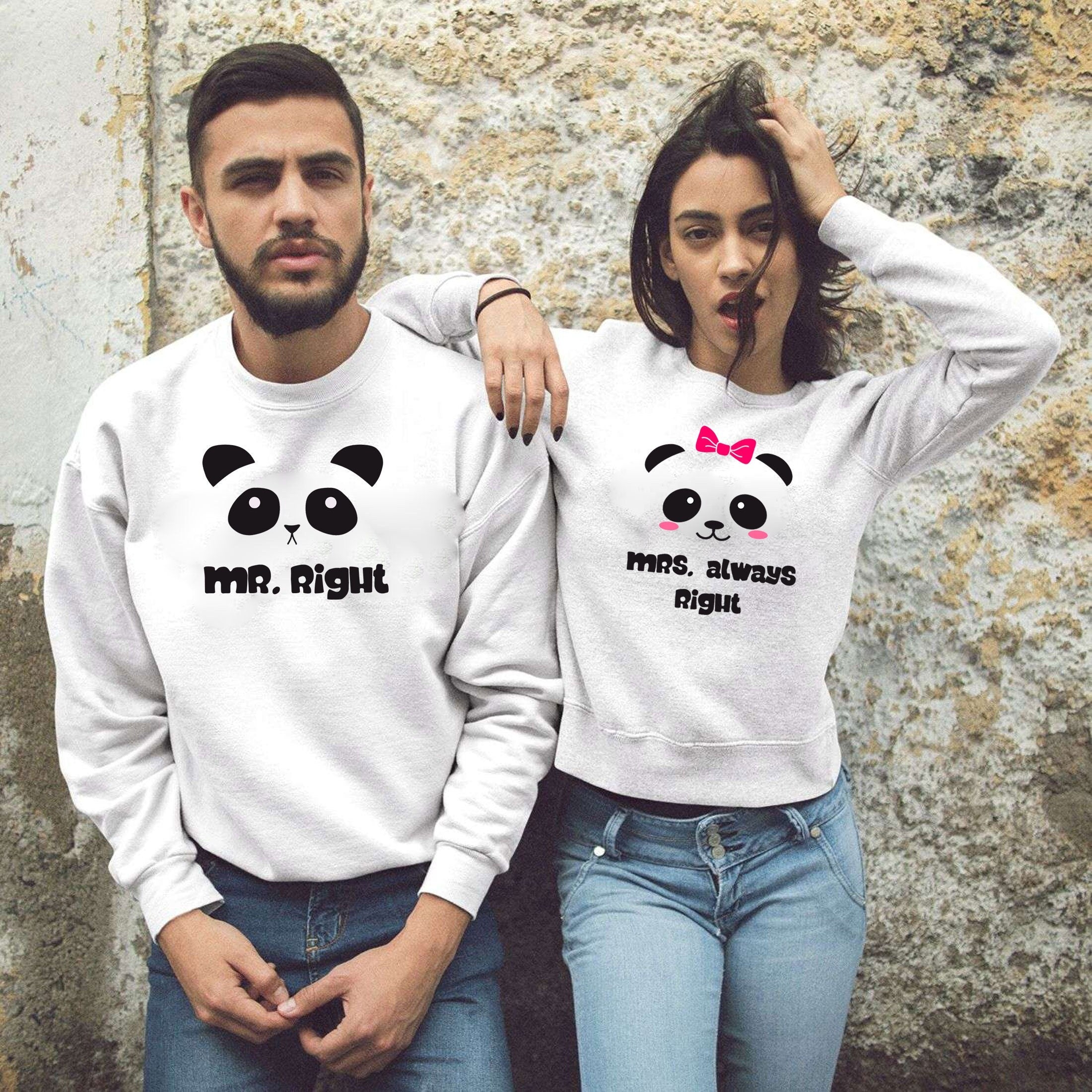 Couple matching funny shirts mr. right mrs. always right sweatshirt jumper sweater shirt cute panda gift wedding anniversary married unisex