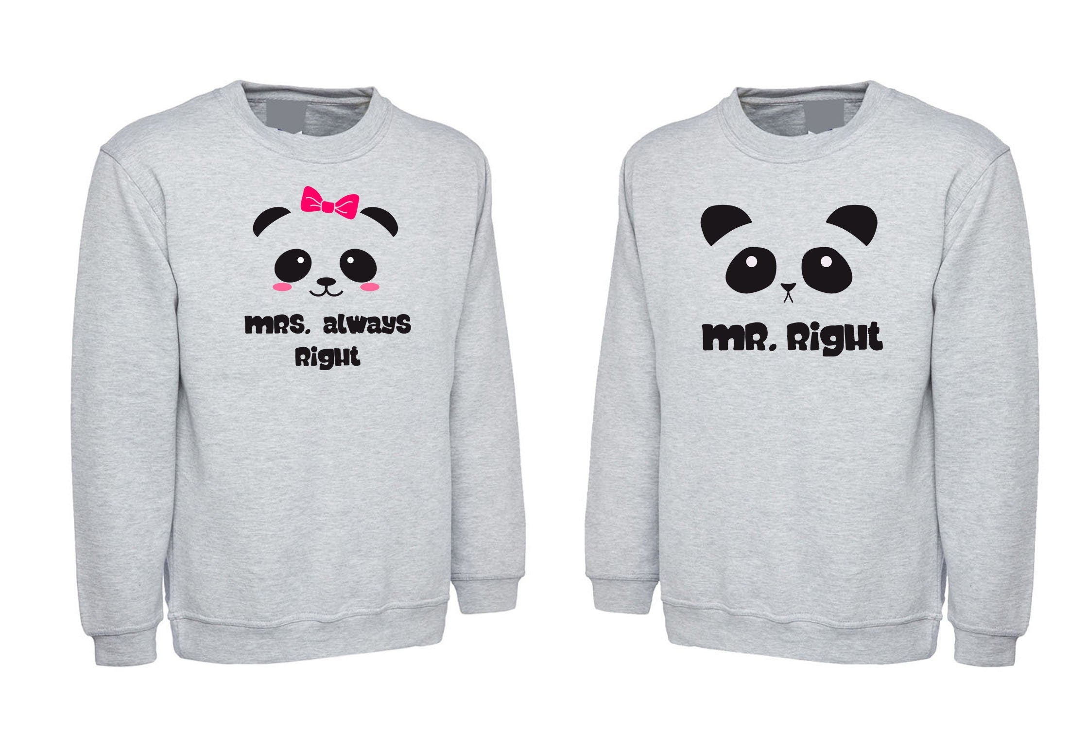 Couple matching funny shirts mr. right mrs. always right sweatshirt jumper sweater shirt cute panda gift wedding anniversary married unisex