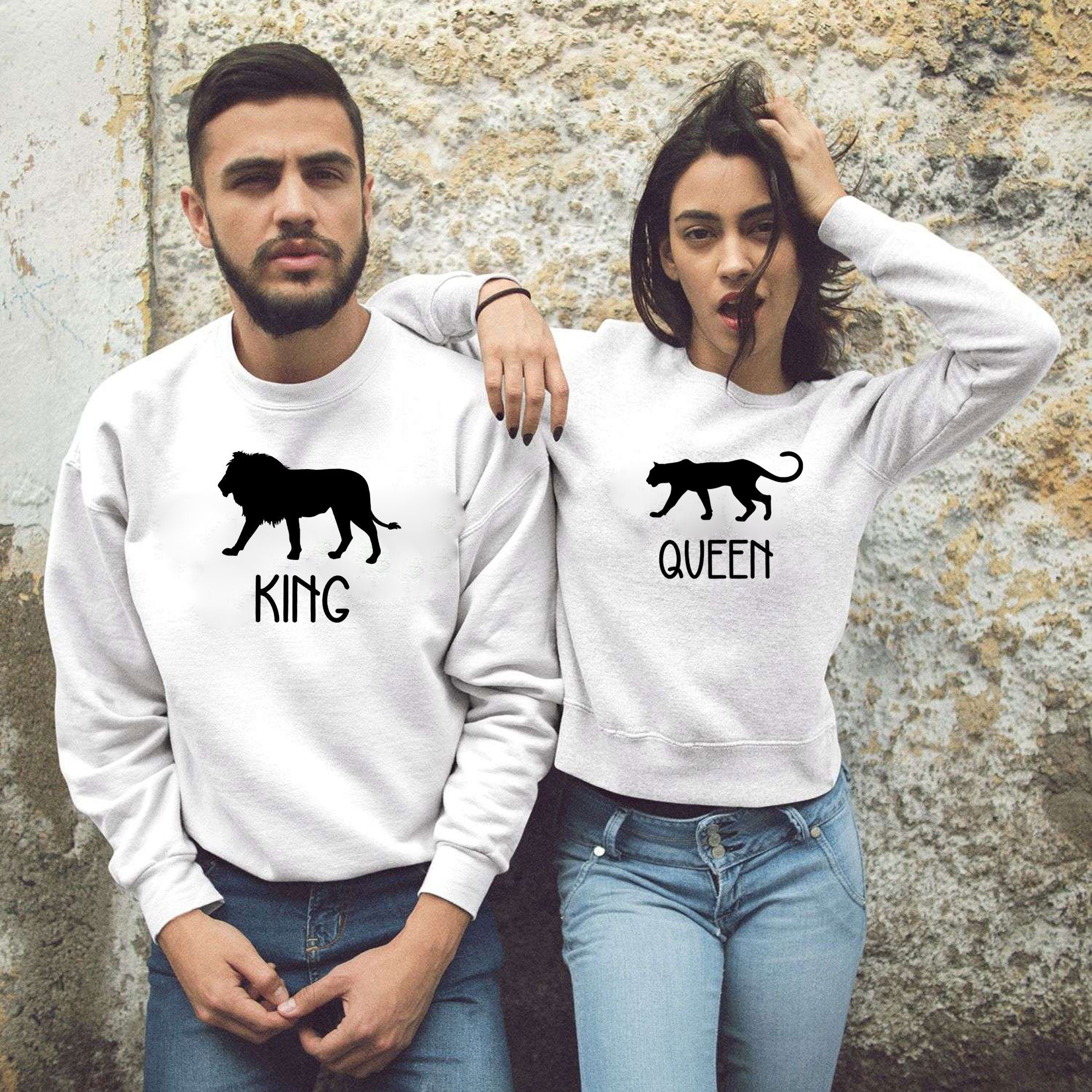 Couple matching funny shirts king queen lion lioness sweatshirt jumper sweater shirt cute panda gift wedding anniversary married unisex