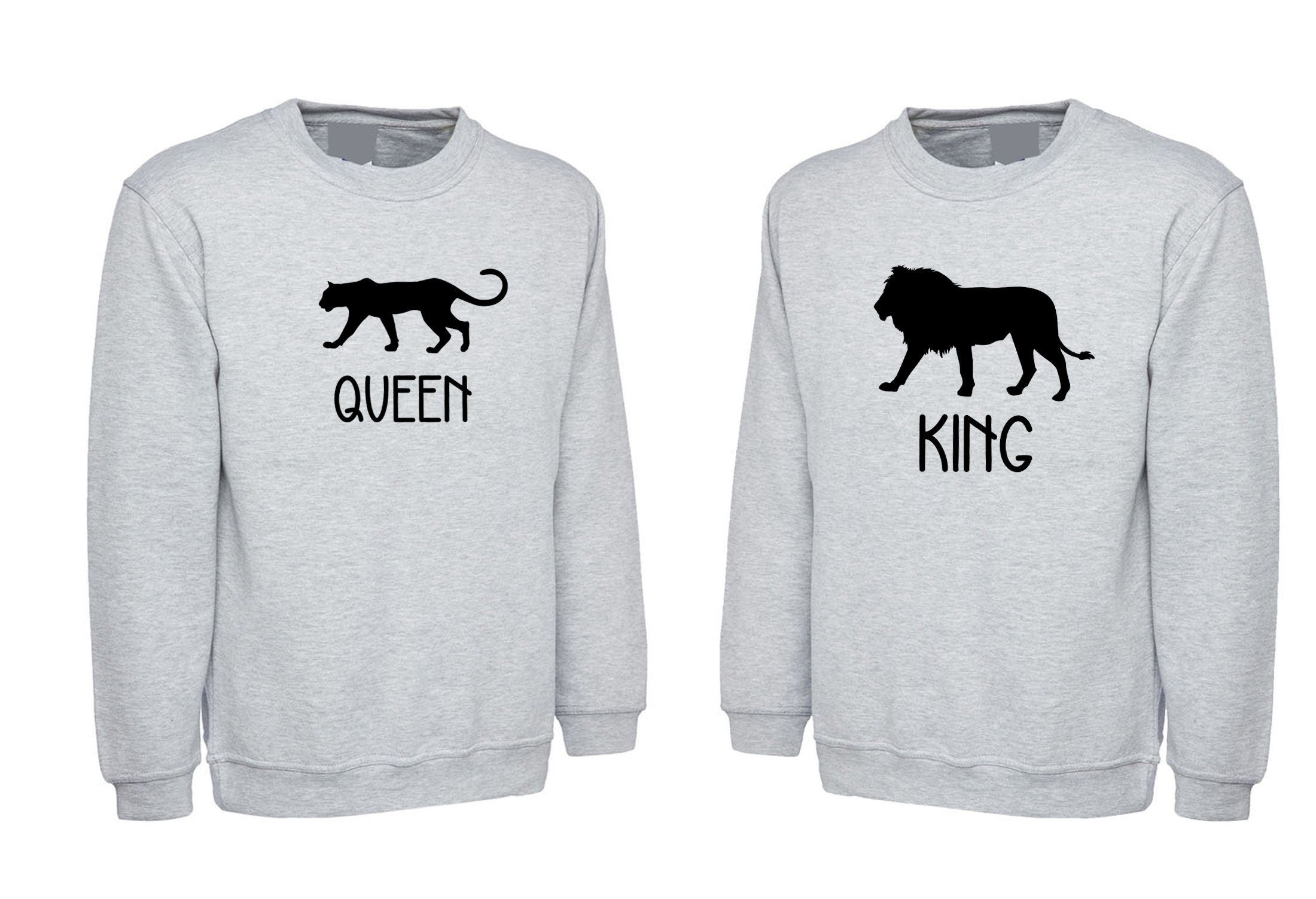 Couple matching funny shirts king queen lion lioness sweatshirt jumper sweater shirt cute panda gift wedding anniversary married unisex