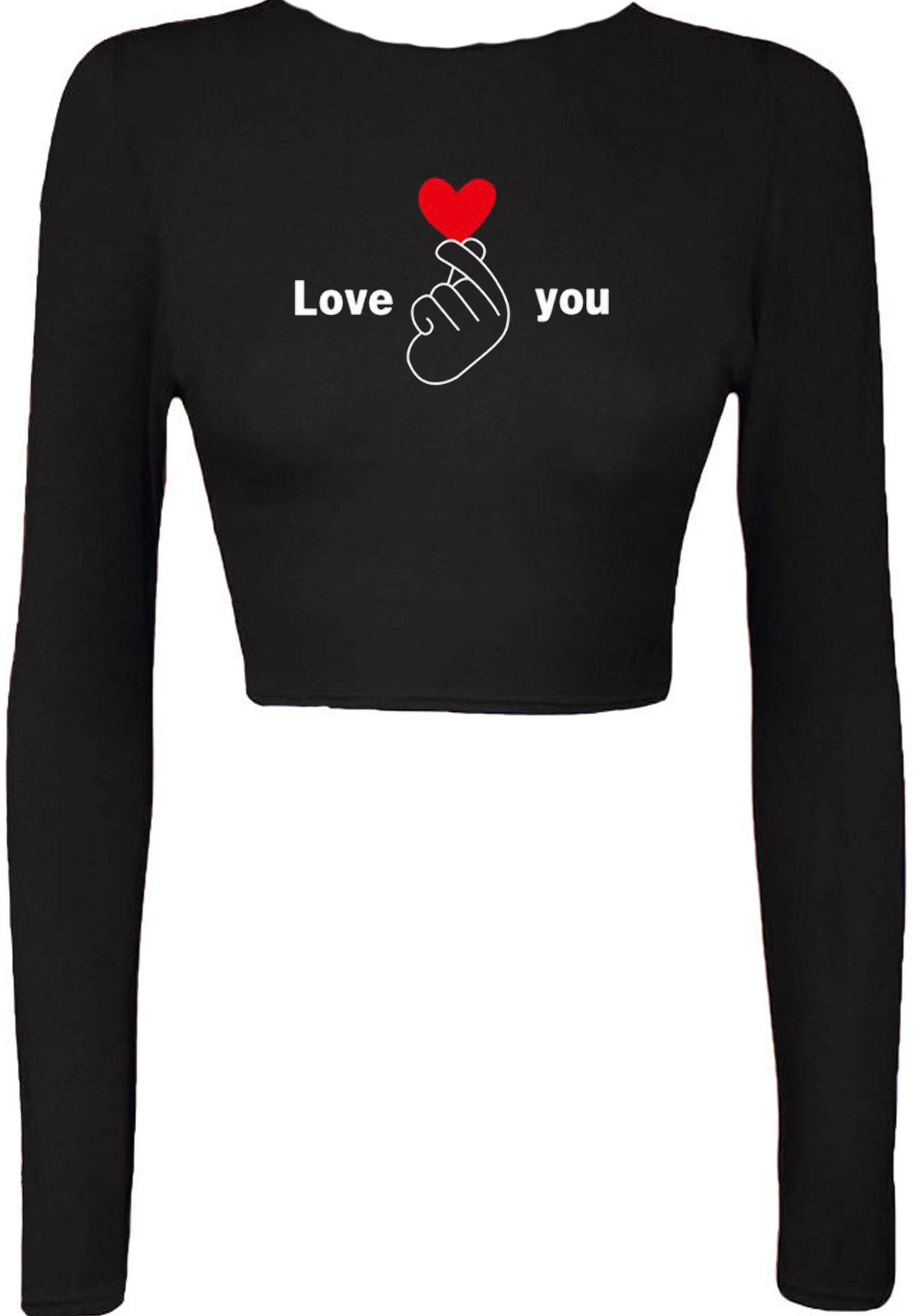 Love you crop top crop tops croptops long sleeve valentines ladies gift for womens gf birthday wedding anniversary cute red heart