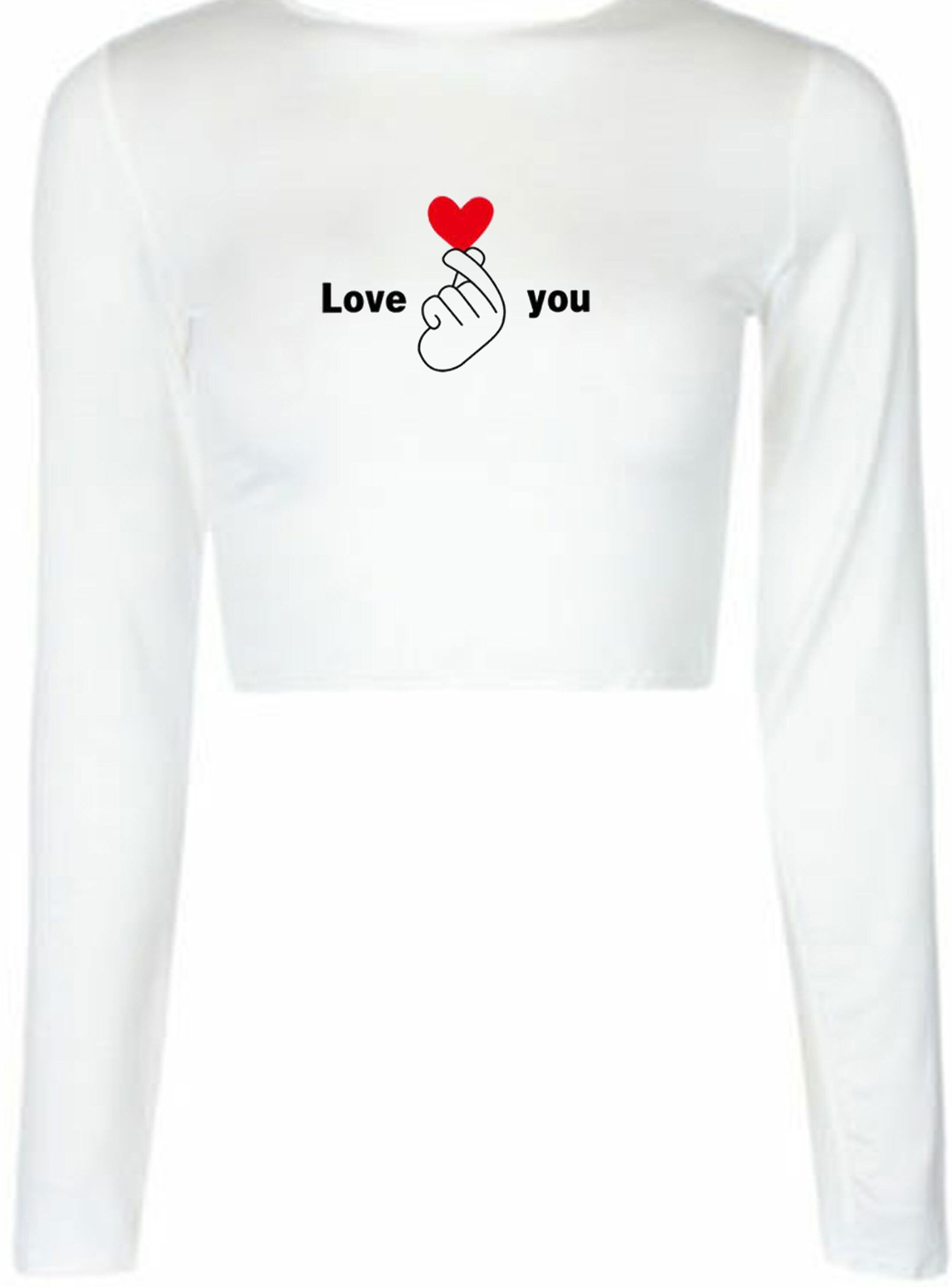 Love you crop top crop tops croptops long sleeve valentines ladies gift for womens gf birthday wedding anniversary cute red heart