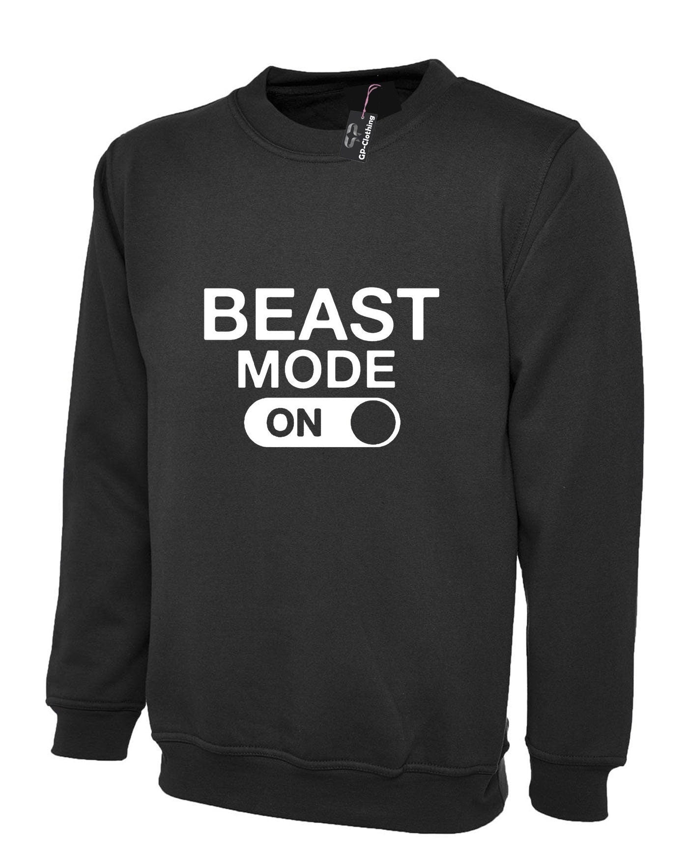 Beast mode on sweatshirt jumper sweater shirt mens funny gym no pain no gain cardio training muscle motivation mma boxing top