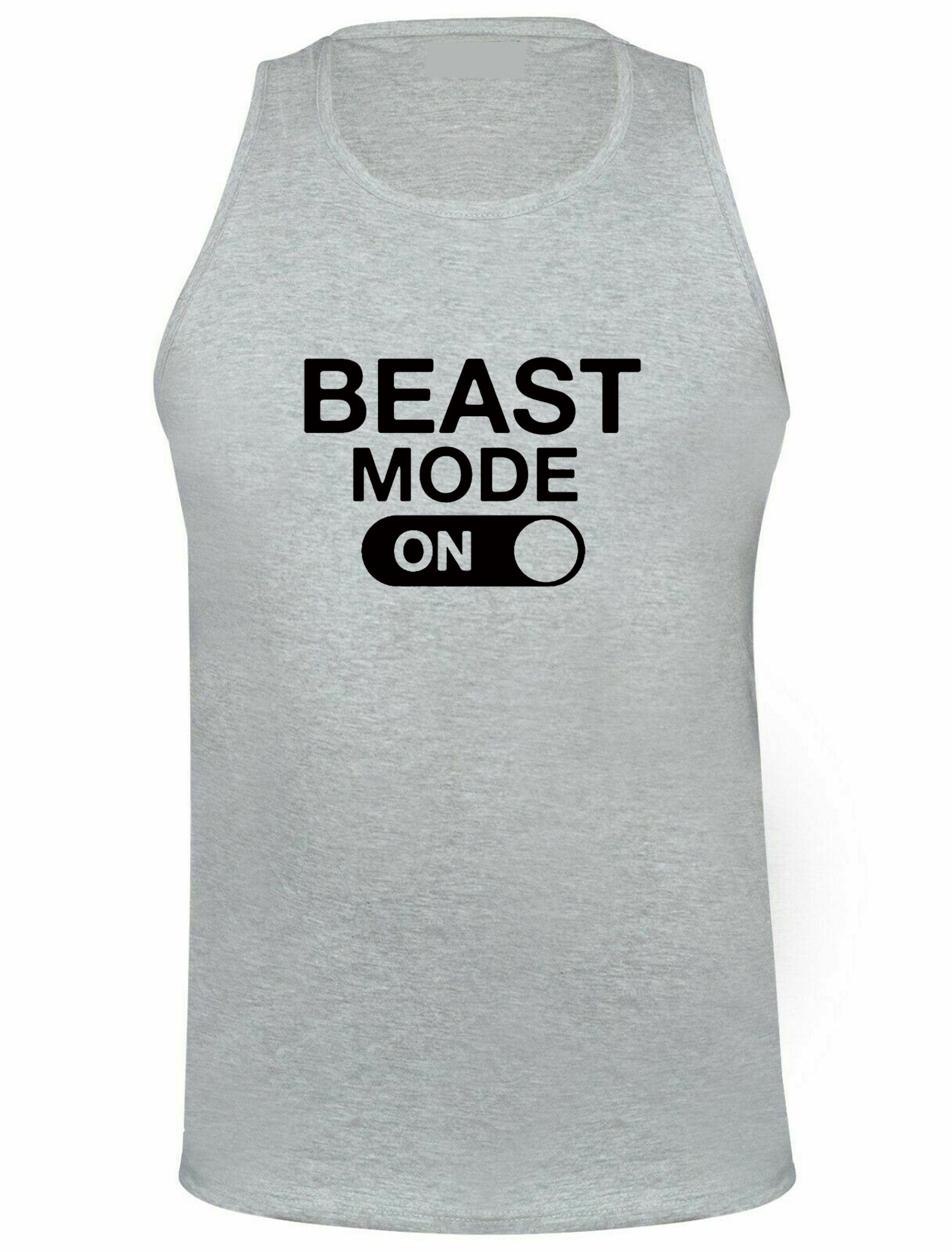 Beast mode on vest vests sleeve less workout mens funny gym no pain no gain cardio training muscle motivation mma boxing top