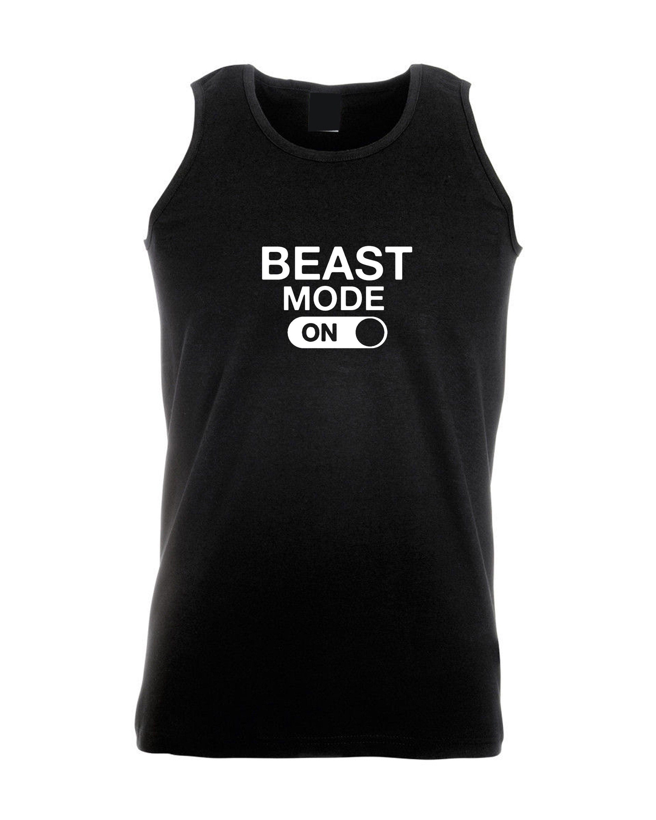 Beast mode on vest vests sleeve less workout mens funny gym no pain no gain cardio training muscle motivation mma boxing top