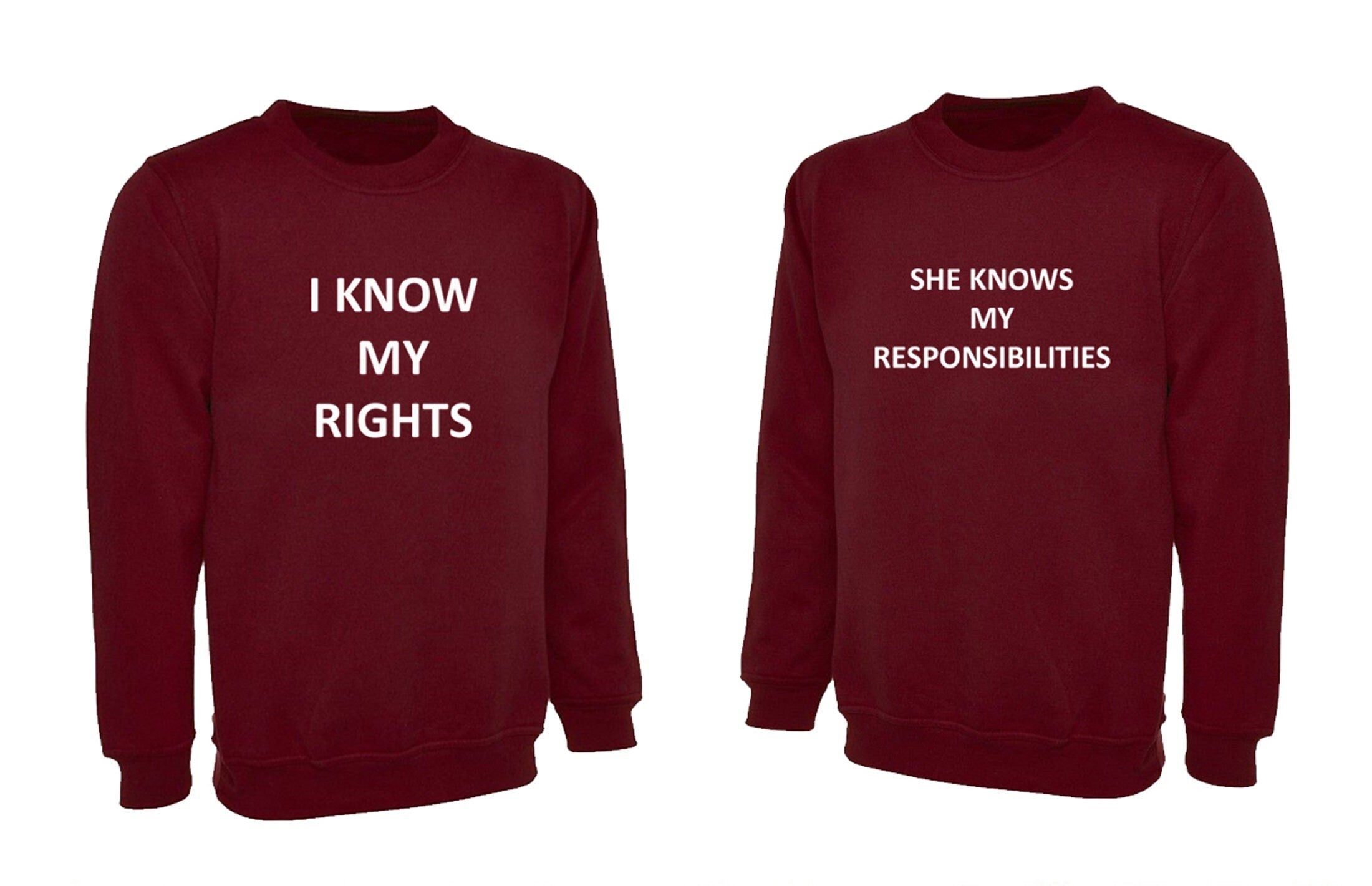 Couple matching sweatshirt jumper sweater shirt my rights and my resp... funny valentines gift present for couples tops