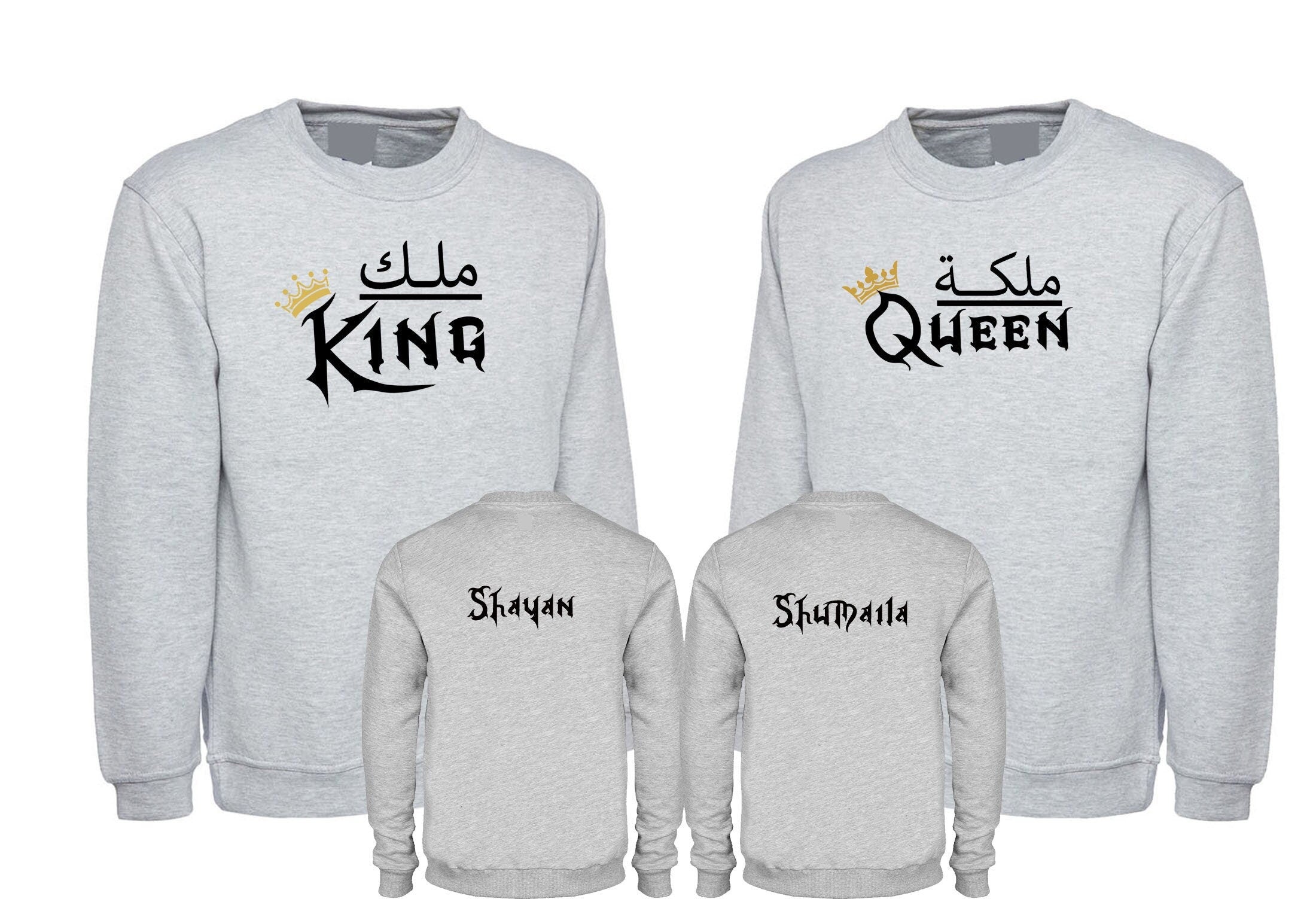 Malik malika couple matching king queen sweatshirt jumper sweater shirt customized name on backofshirt gift for married couple birthday