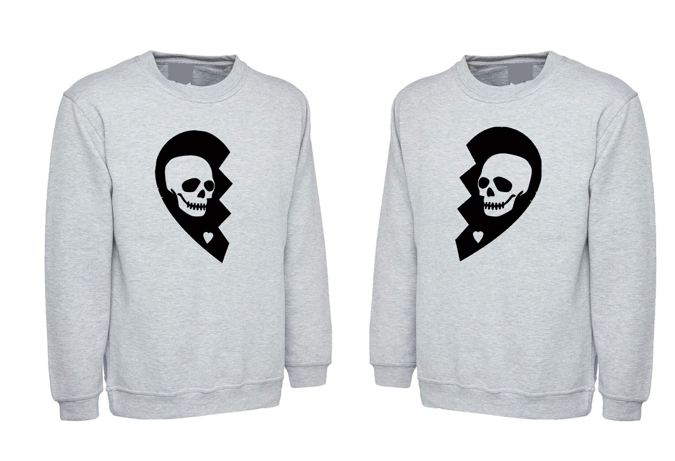 Skull heart mens ladies couple matching shirts sweatshirt jumper sweater shirt husband wife valentines present scary halloween