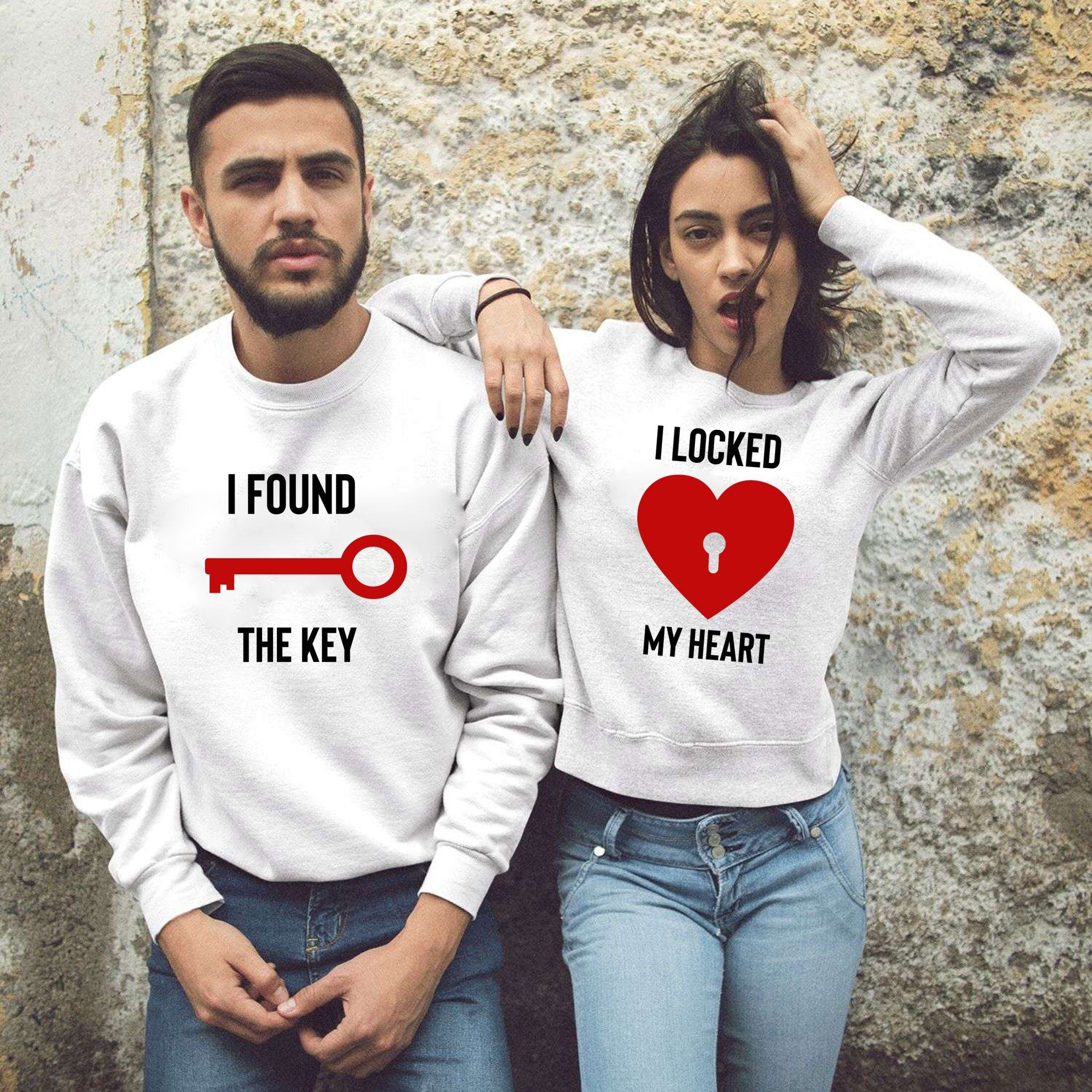 Couple matching funny shirts locked heart and key sweatshirt jumper sweater shirt joke valentines outfit wedding love marriage anniversary