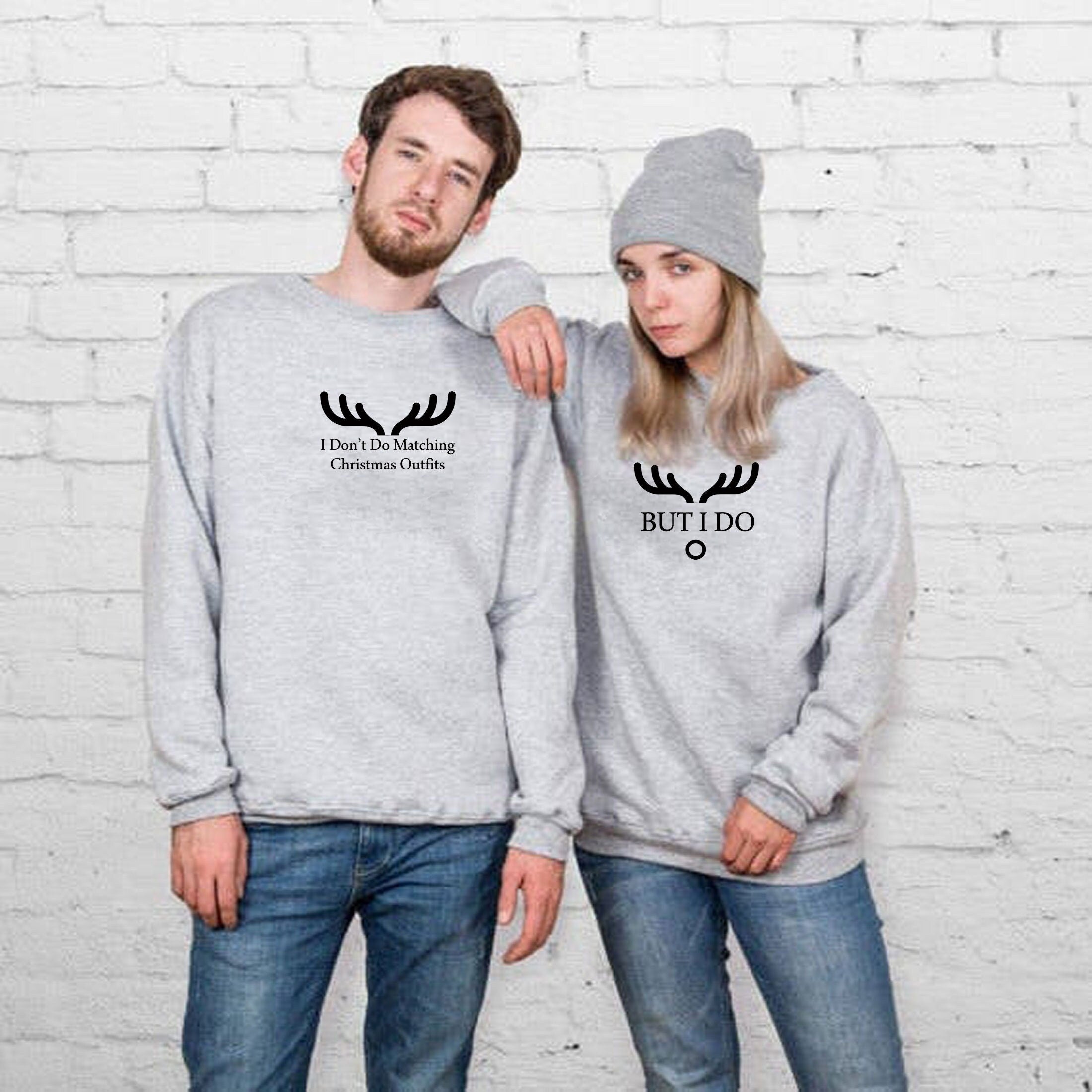 Couple matching christmas shirts sweatshirt jumper sweater shirt i don't do matching christmas outfit but i do xmas present gift reindeer