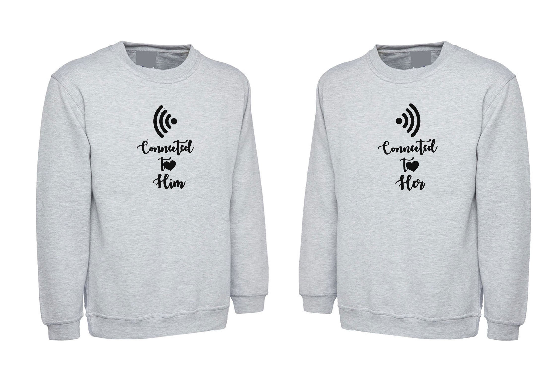 Couple matching shirts connectedtohim her wifi heart connection gf bf funny valentine's gift outfit sweatshirt jumper sweater shirt