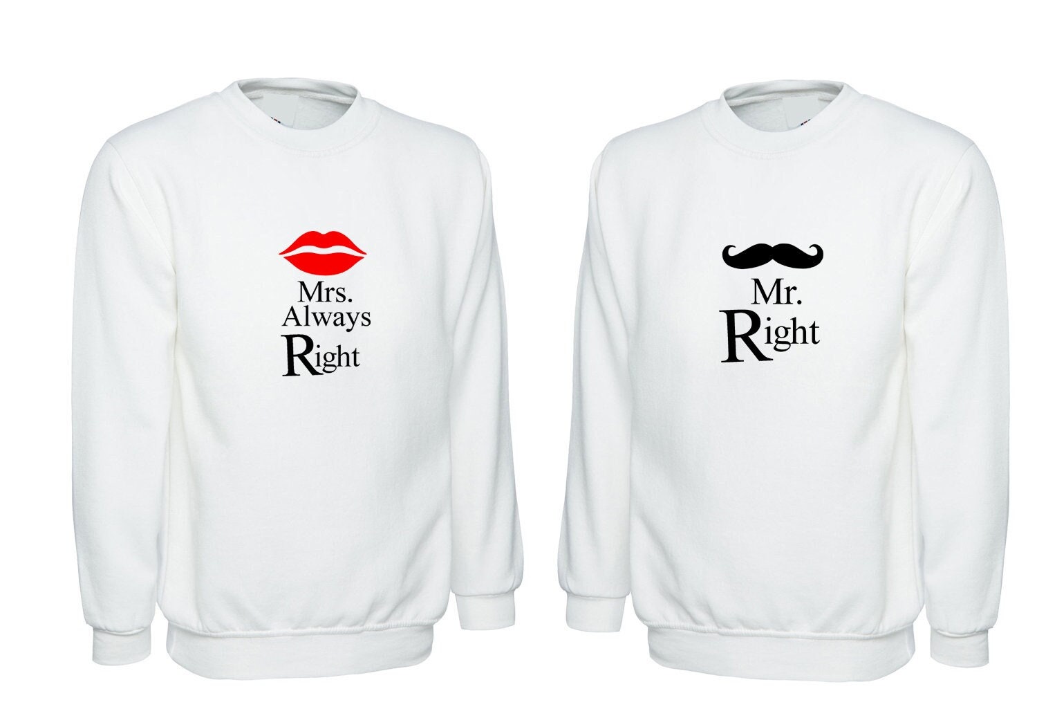 Couple matching sweatshirts jumper sweater shirt mr. right mrsalways r wife is alwaysright funny joke gift wedding anniversary