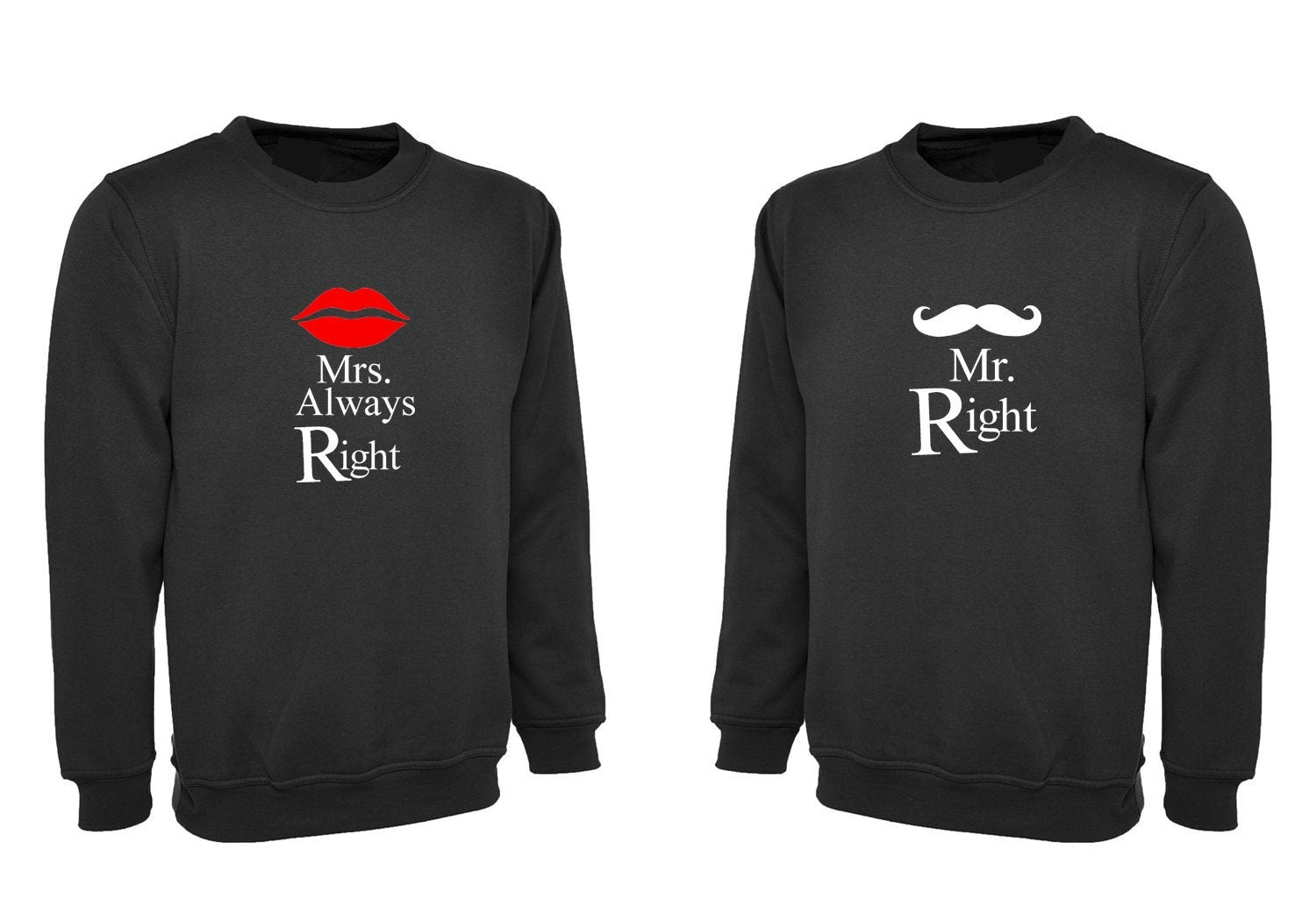 Couple matching sweatshirts jumper sweater shirt mr. right mrsalways r wife is alwaysright funny joke gift wedding anniversary