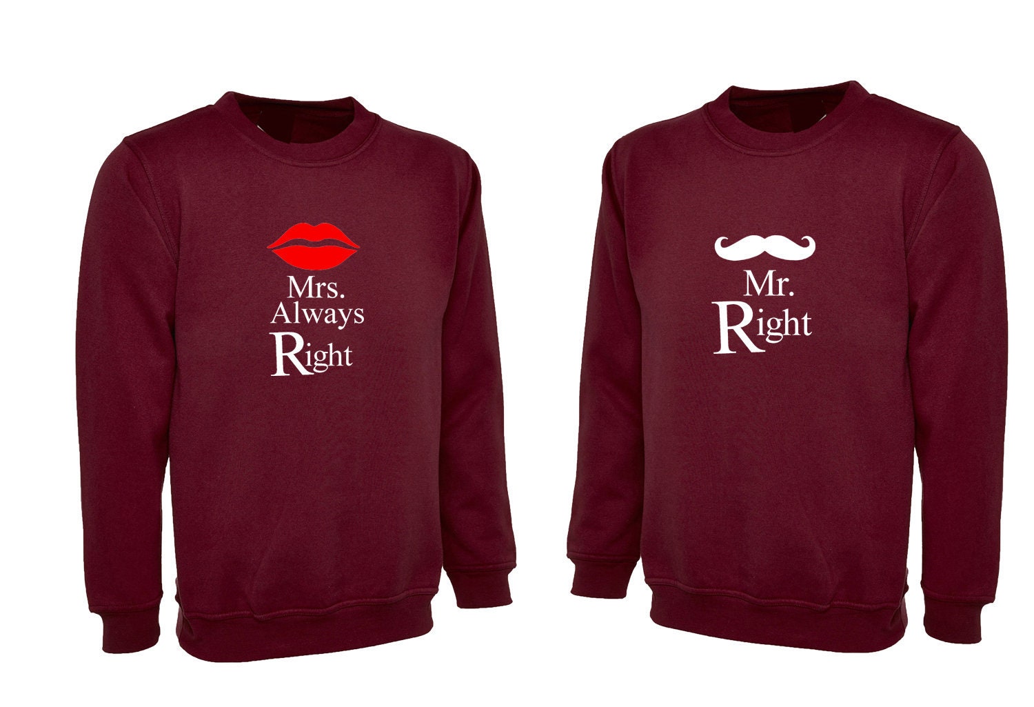 Couple matching sweatshirts jumper sweater shirt mr. right mrsalways r wife is alwaysright funny joke gift wedding anniversary