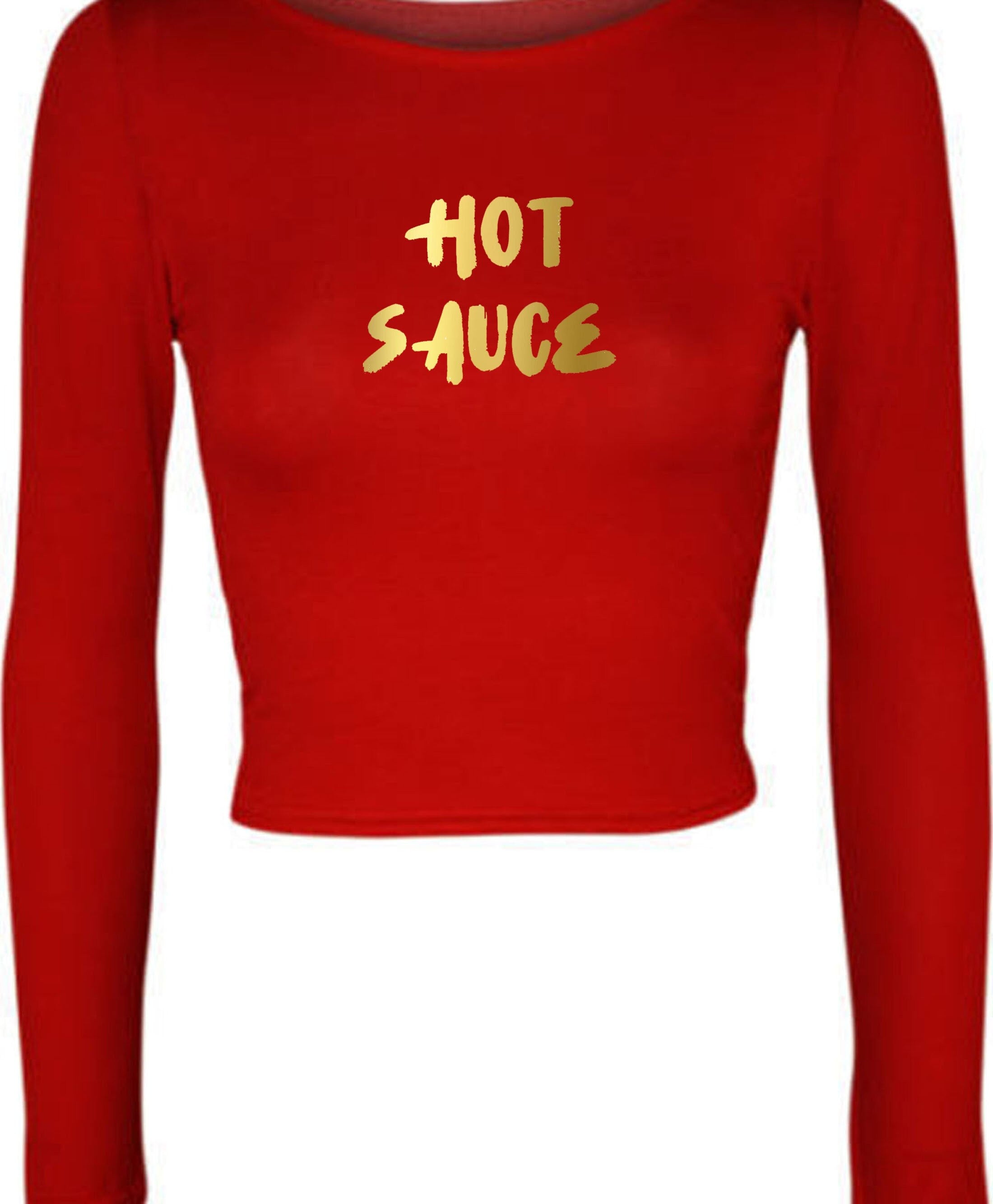 Hot sauce funny ladies crop tops croptop crop-top womens birthday gift gf valentines top partywear pool golf font