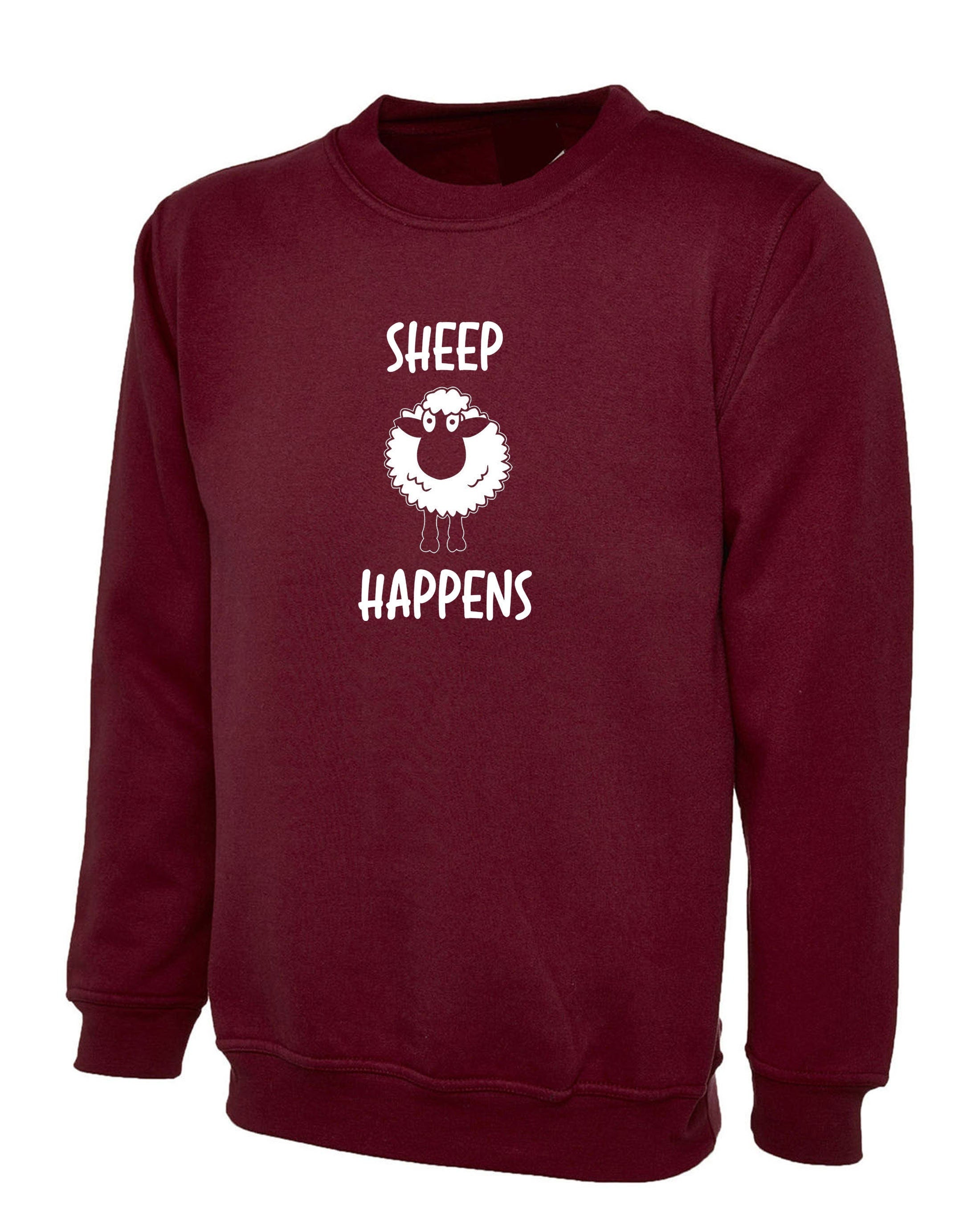 Sheep happens sweatshirt jumper sweater shirt funny joke sh*t happens novelty rude offensive gift unisex mens ladies top birthday xmas