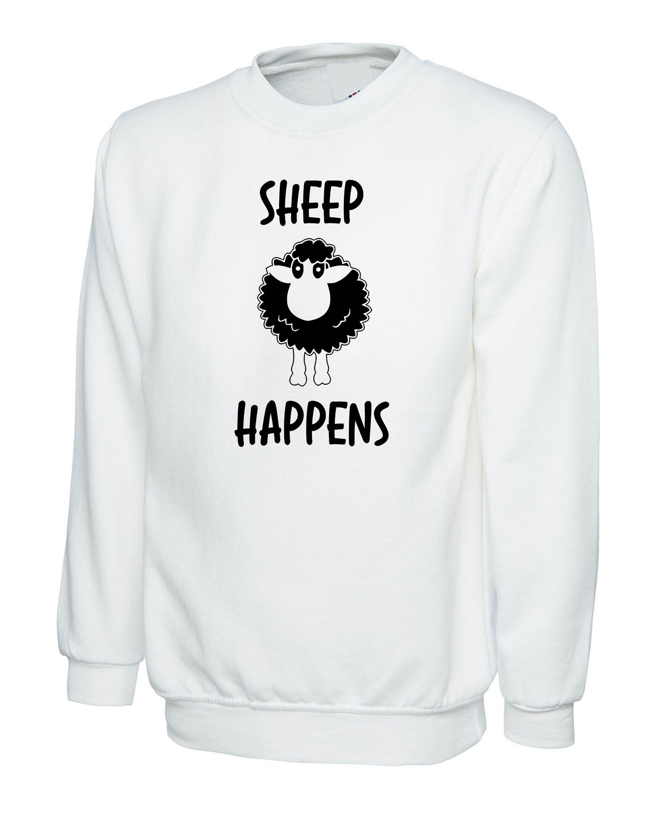 Sheep happens sweatshirt jumper sweater shirt funny joke sh*t happens novelty rude offensive gift unisex mens ladies top birthday xmas