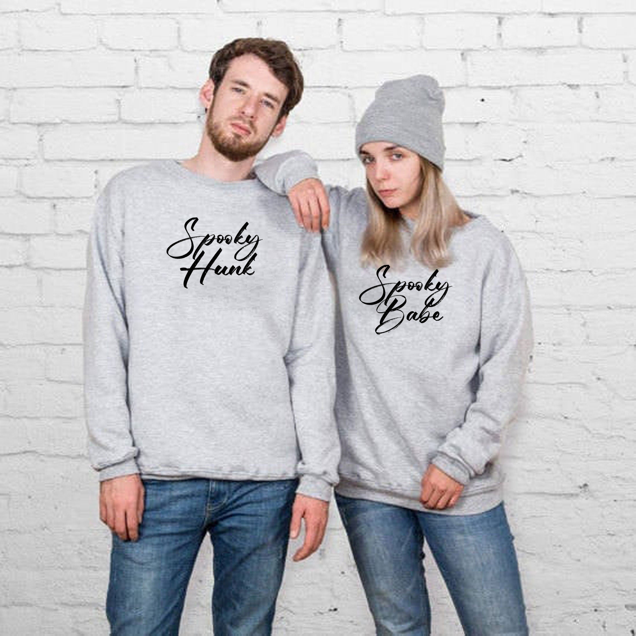 Couple Matching Shirts Funny Spooky Hunk Babe Sweatshirt Jumper Sweater Shirt joke Valentine's Day Wedding anniversary BF GF Husband Wife