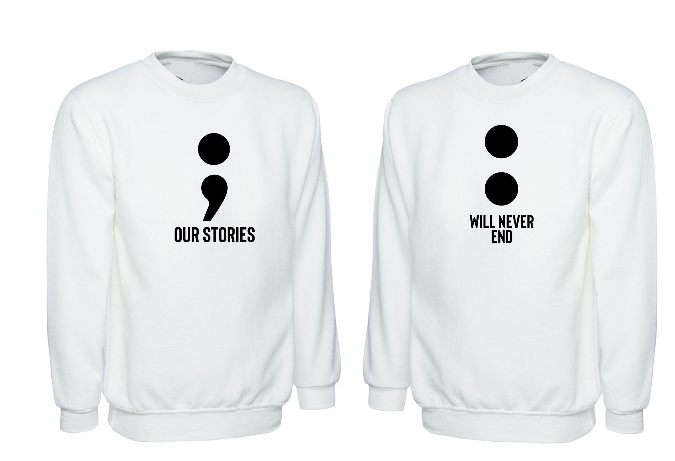 Couple matching funny shirts our stories will never end sweatshirt jumper sweater shirt joke valentines outfit wedding love