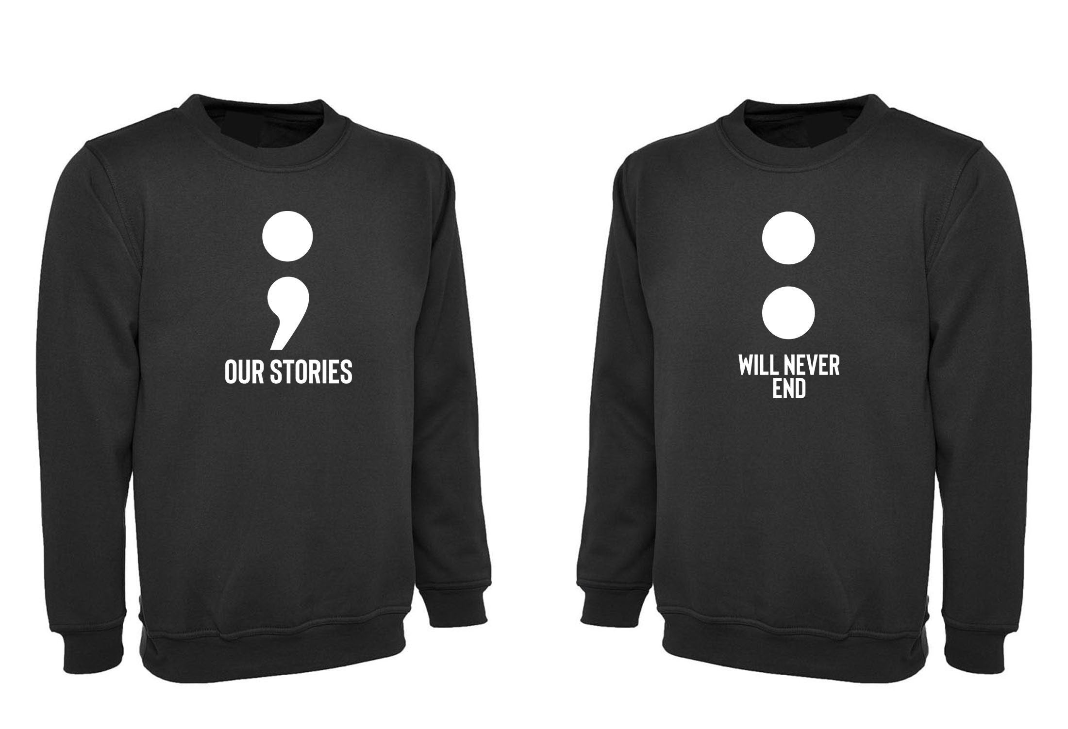 Couple matching funny shirts our stories will never end sweatshirt jumper sweater shirt joke valentines outfit wedding love