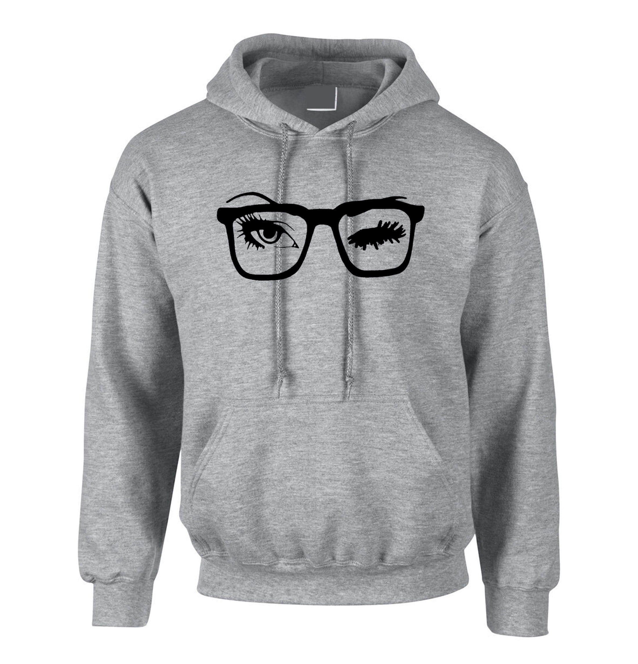 Ladies womens blinked eyes face with glasses funny hoodie hoody hood hooded birthday christmas gift xmas present