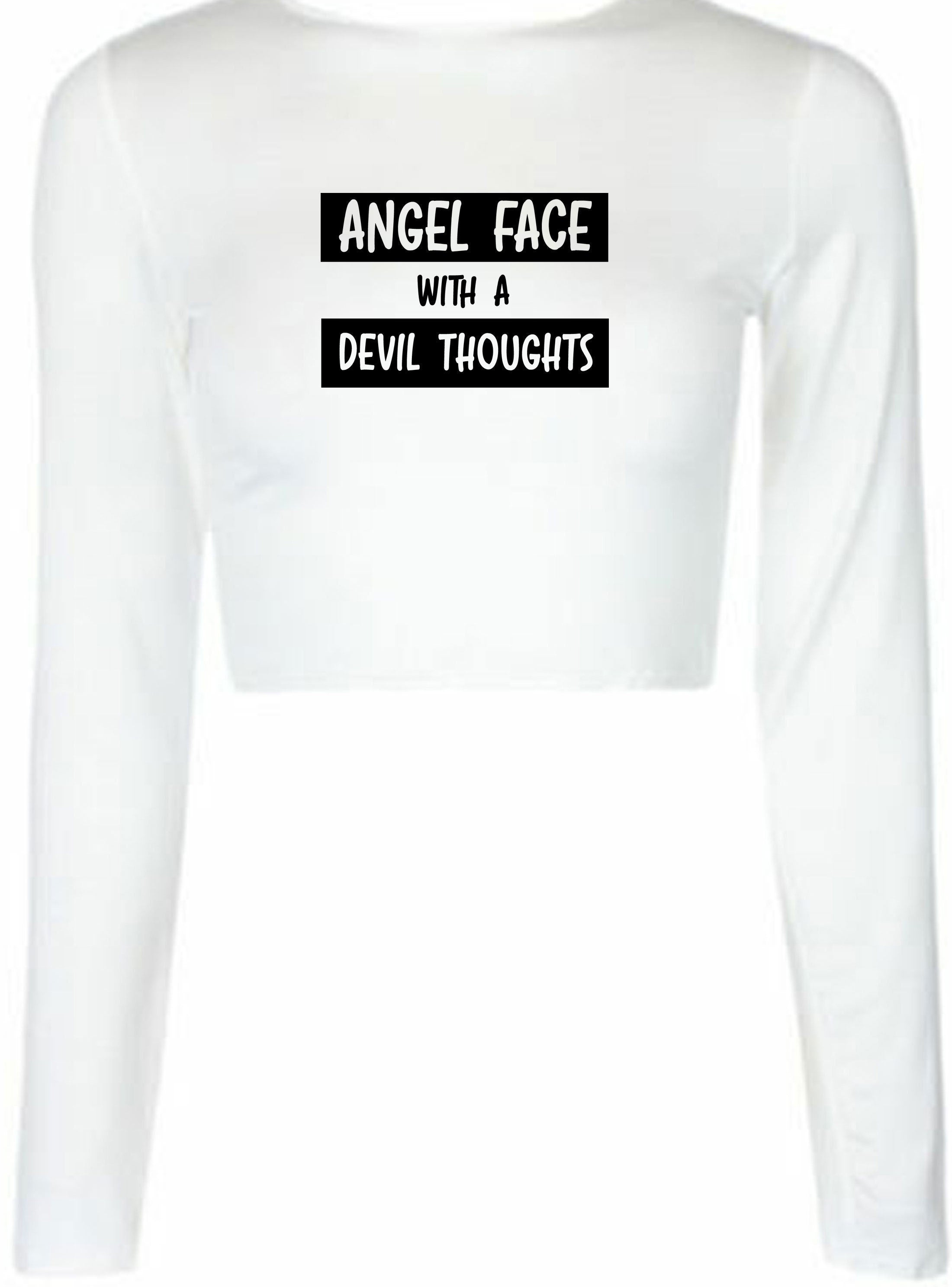 Ladies angel with devil thoughts funny crop tops croptop crop-top christmas birthday gift joke xmas present