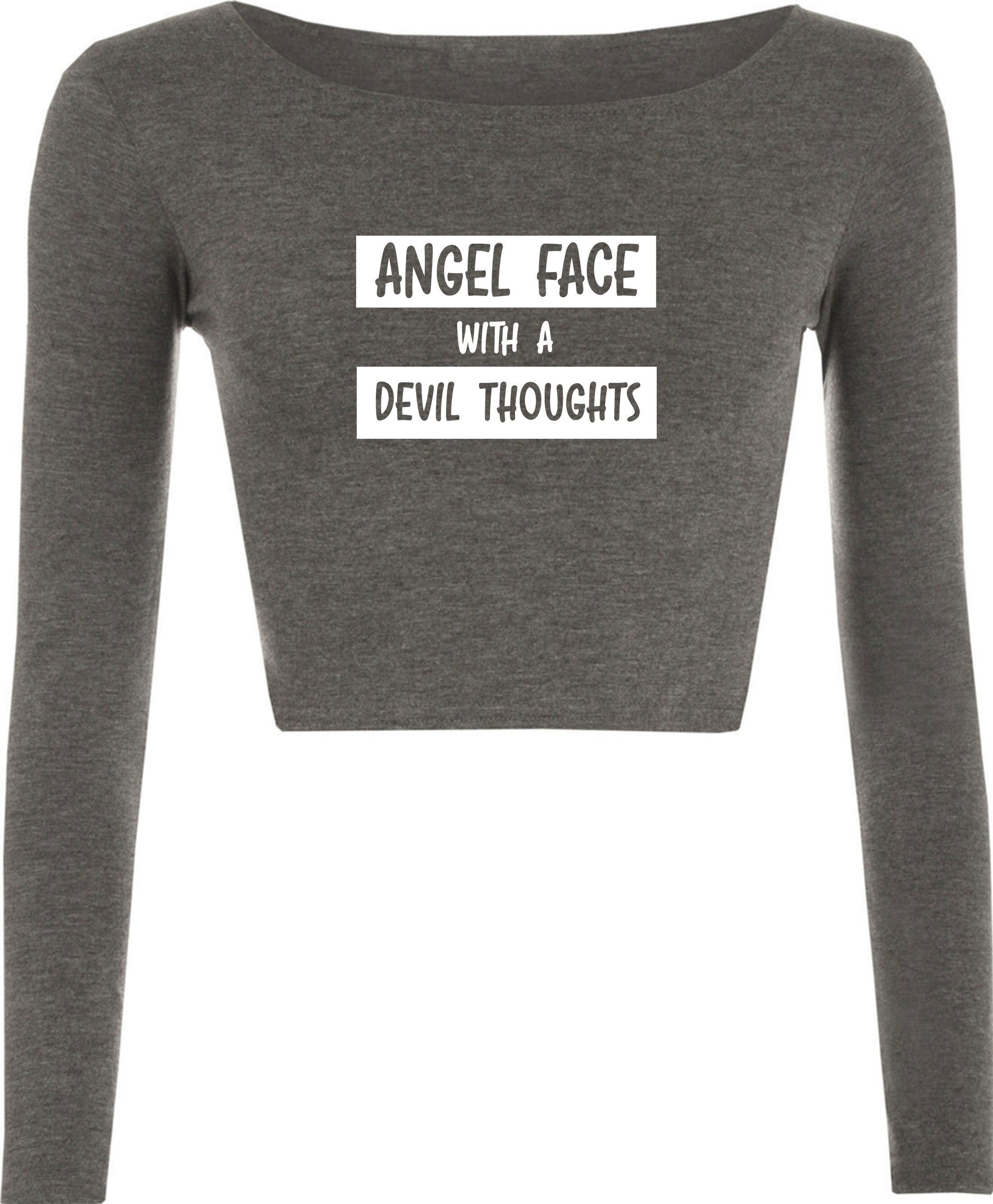 Ladies angel with devil thoughts funny crop tops croptop crop-top christmas birthday gift joke xmas present