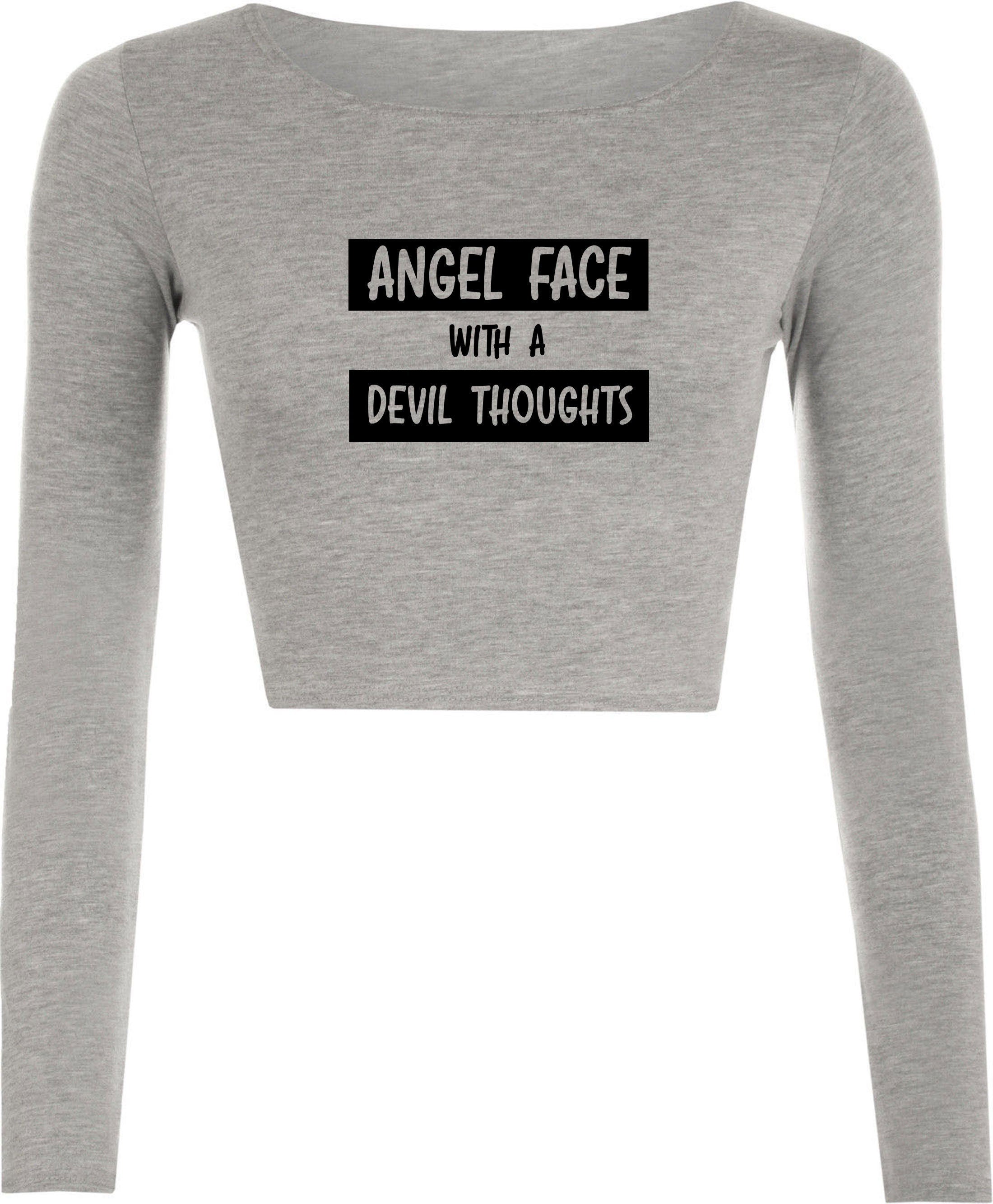 Ladies angel with devil thoughts funny crop tops croptop crop-top christmas birthday gift joke xmas present