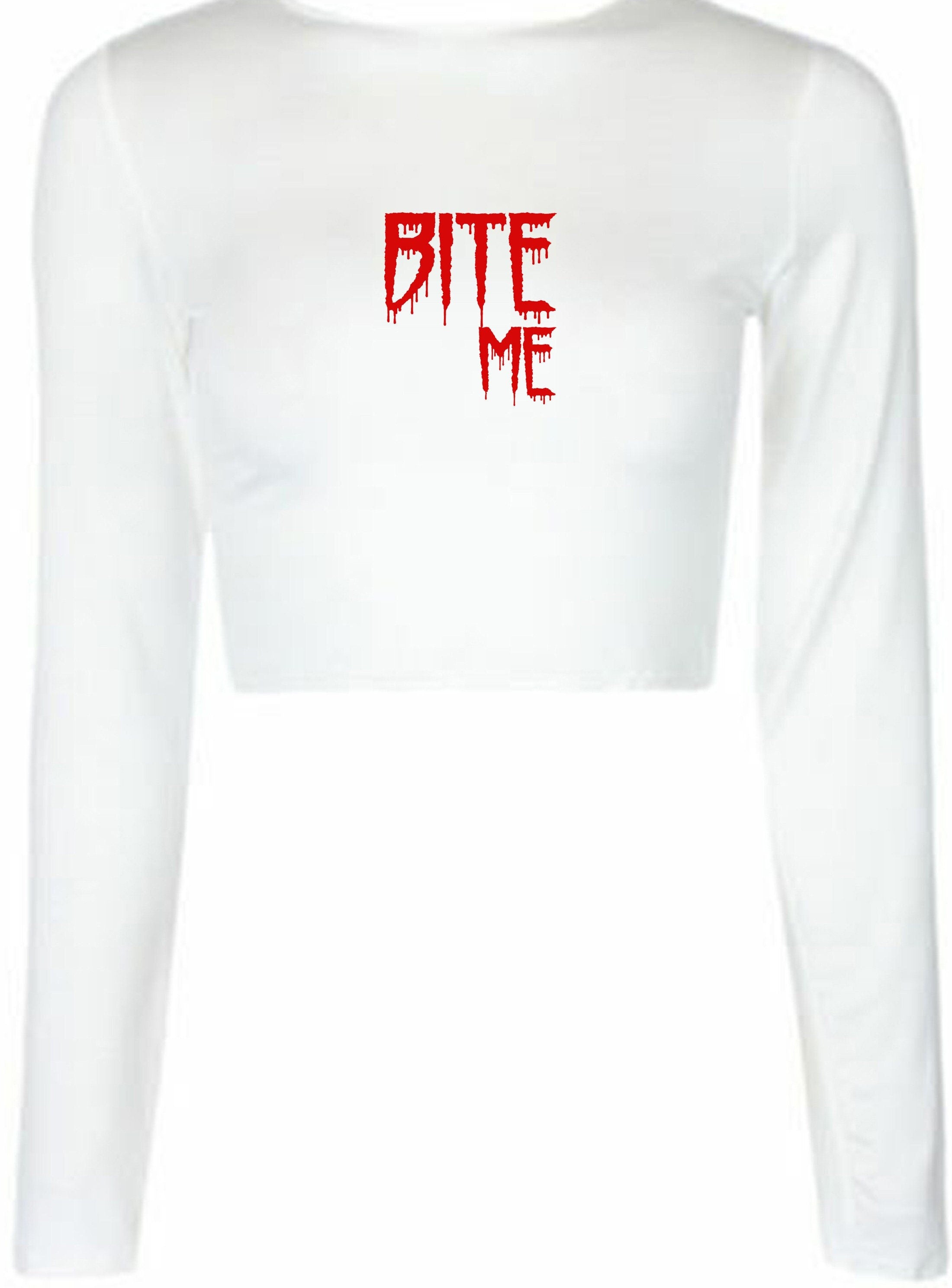 Bite me crop top crop-tops croptop funny mens womens top halloween outfit valentines vampire top ladies unisex gf bf