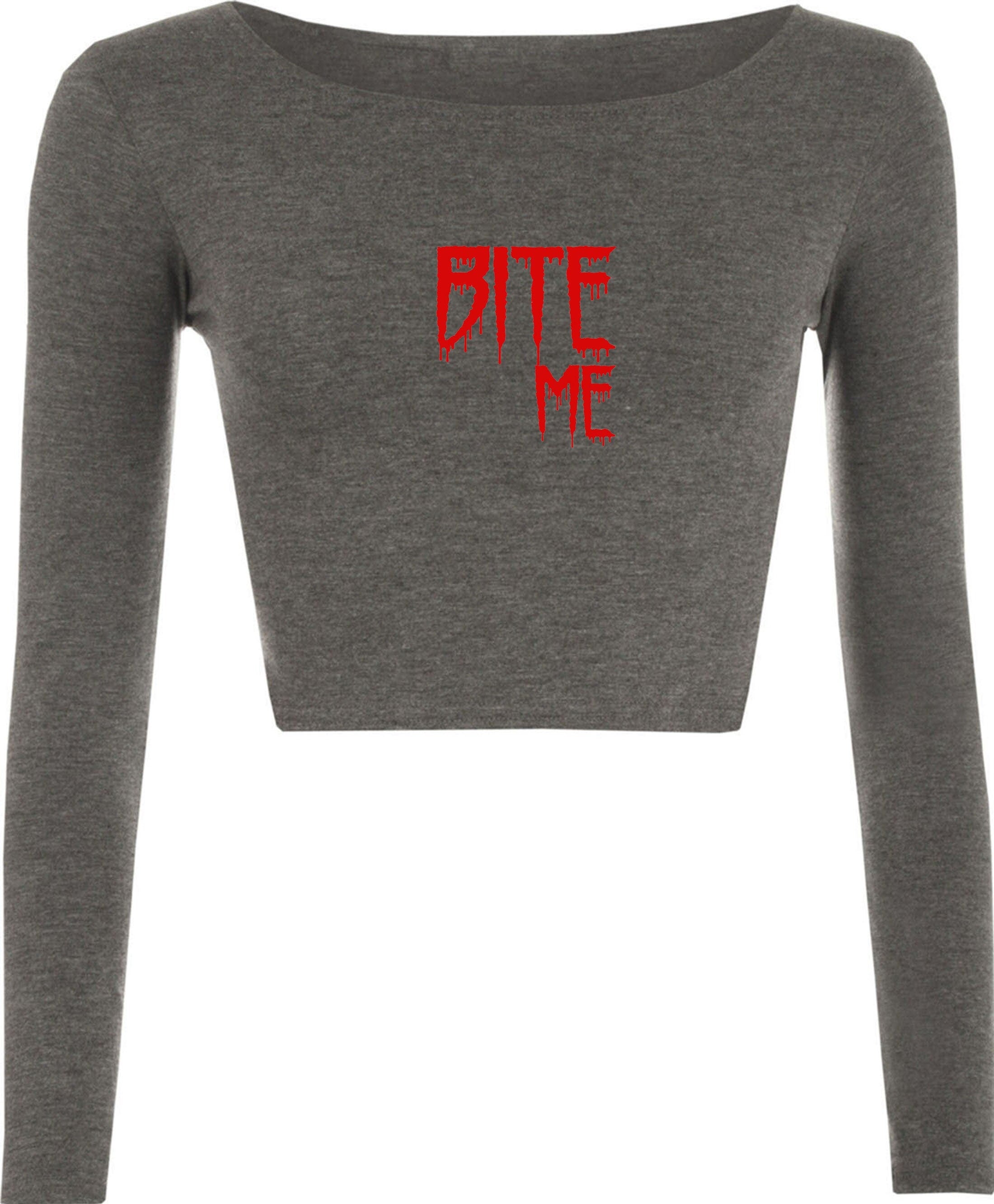 Bite me crop top crop-tops croptop funny mens womens top halloween outfit valentines vampire top ladies unisex gf bf