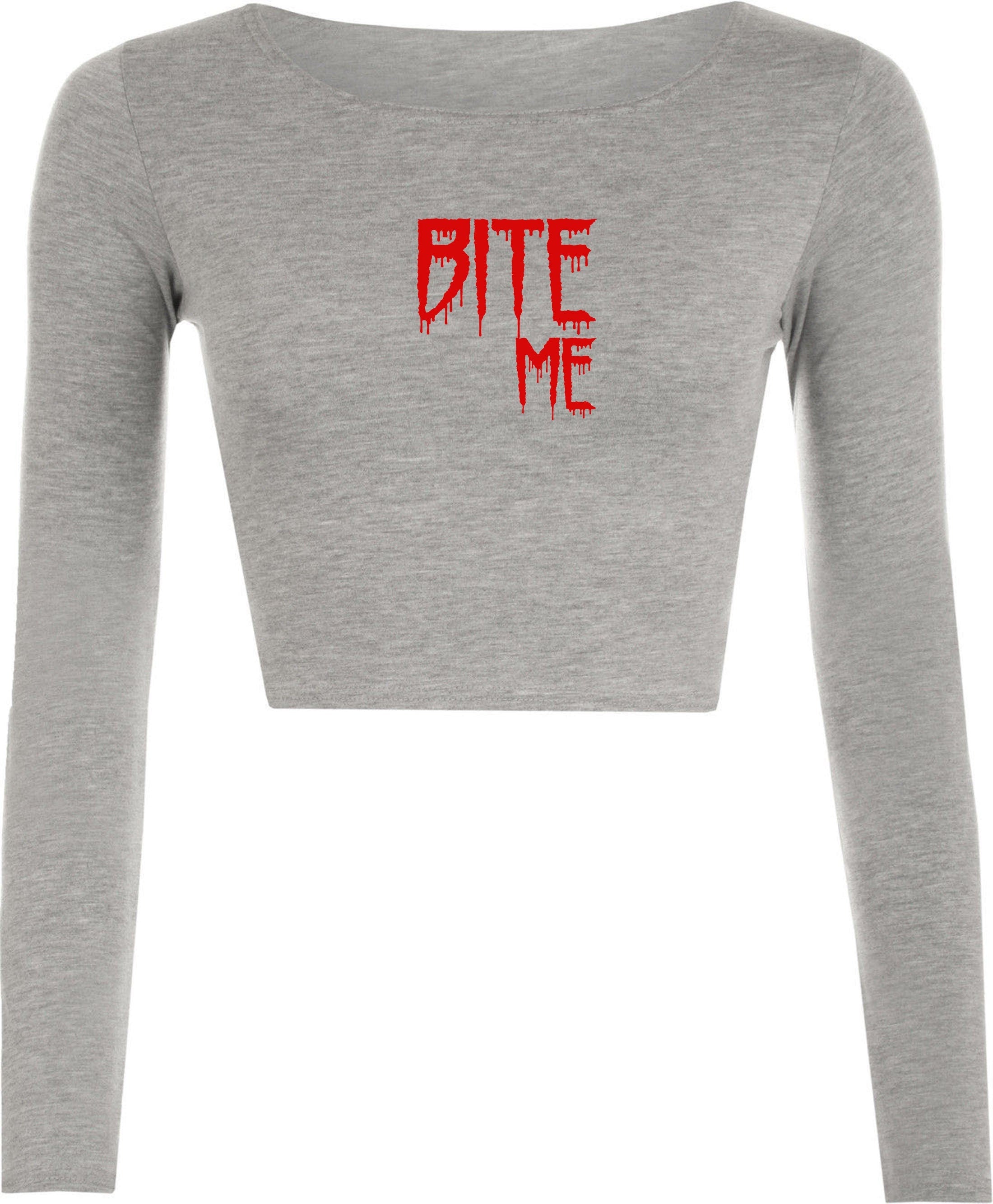 Bite me crop top crop-tops croptop funny mens womens top halloween outfit valentines vampire top ladies unisex gf bf