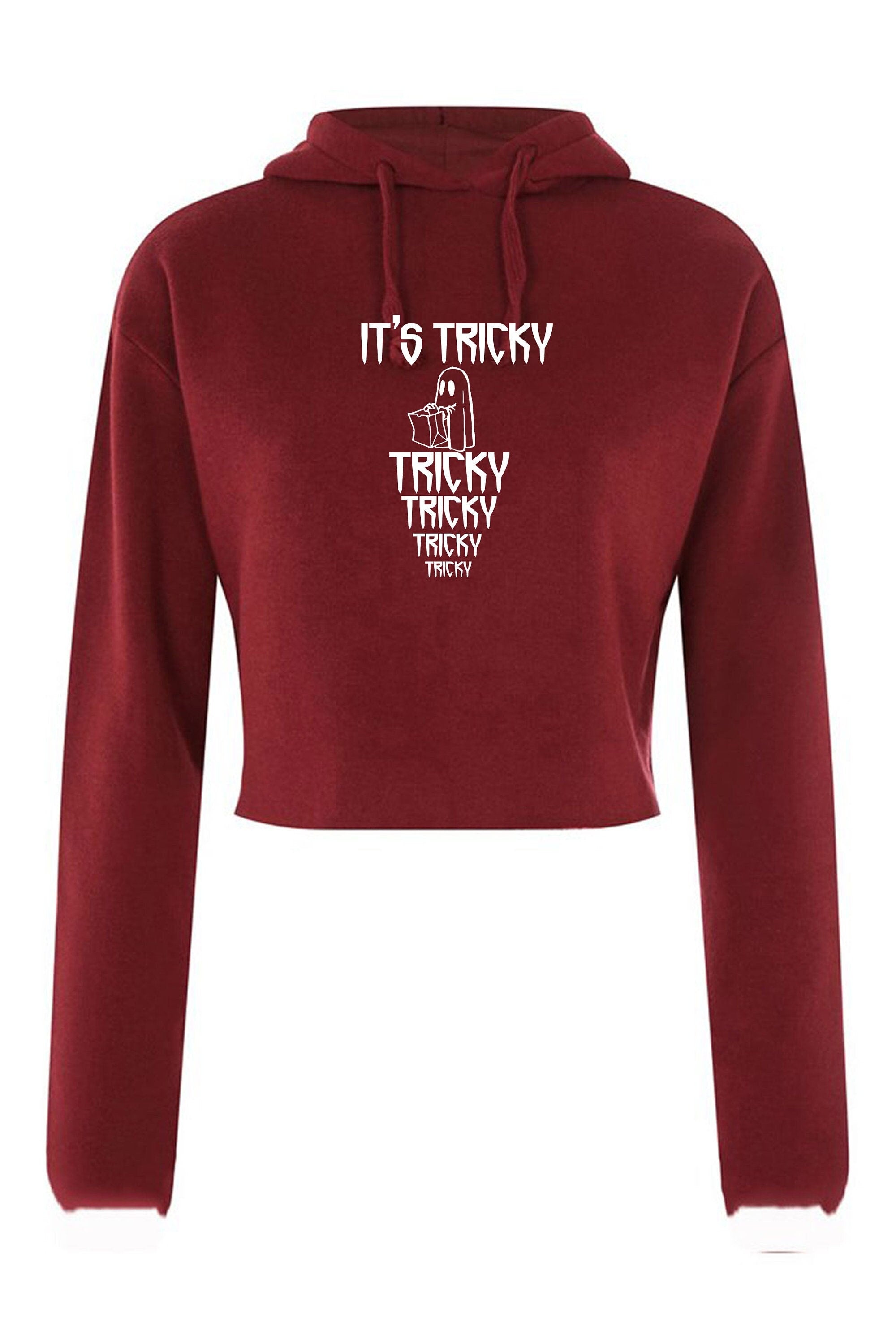 Its tricky funny crop top crop-tops hoodie hoody hood hooded halloween gift unisex horror top boo present unisex mens party wear ladies tops